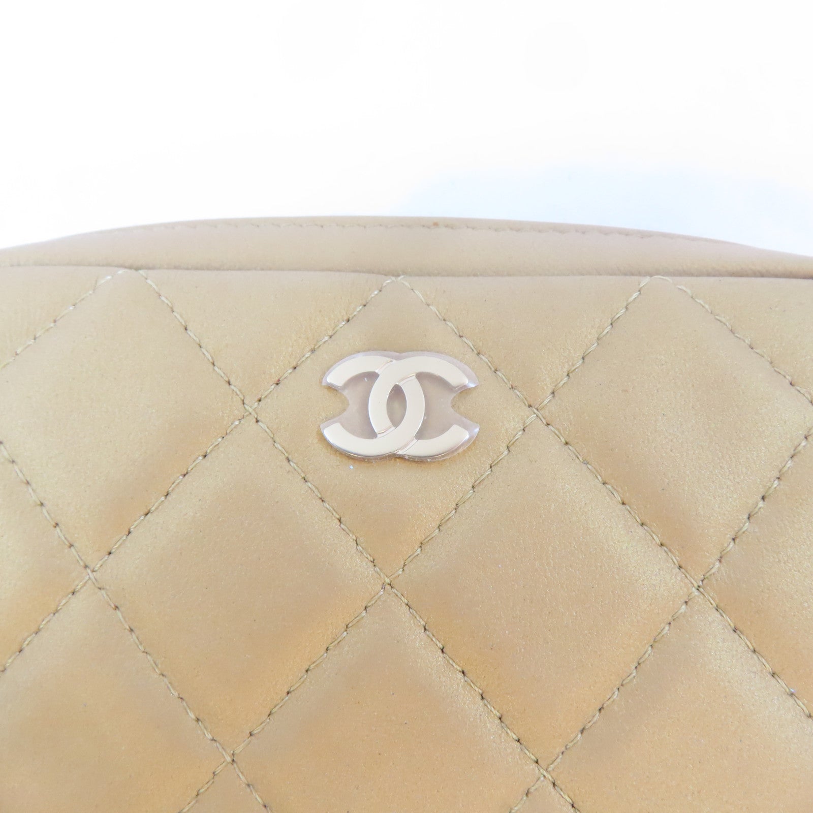 CHANEL (PRICE DOWN) Quilted CC GHW Pouch Bag Lambskin Leather Gold