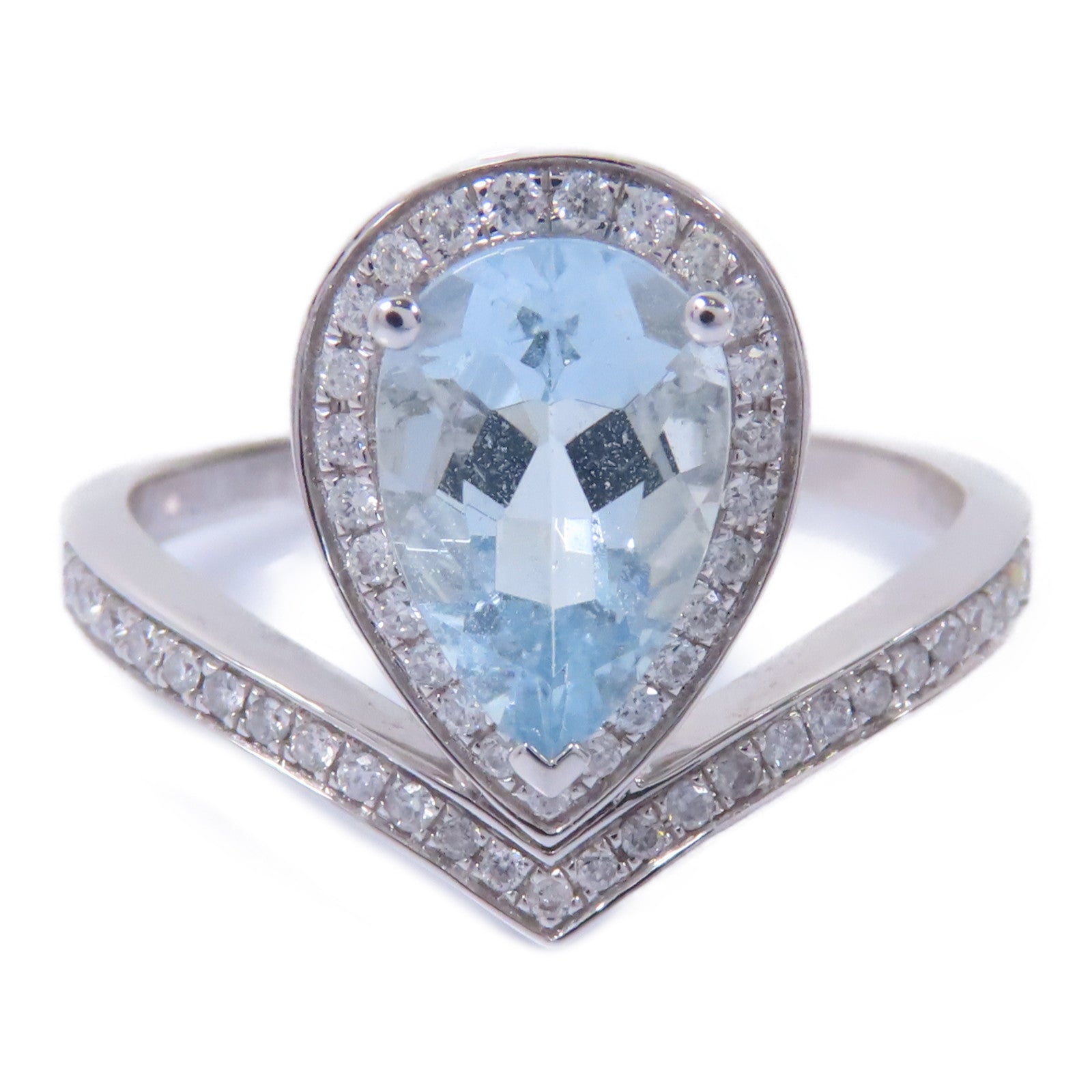 JEWELRY 18K白金Aquamarine Ring海藍寶石1.15ct/0.195ct鑽石戒指US＃5.75淺藍色