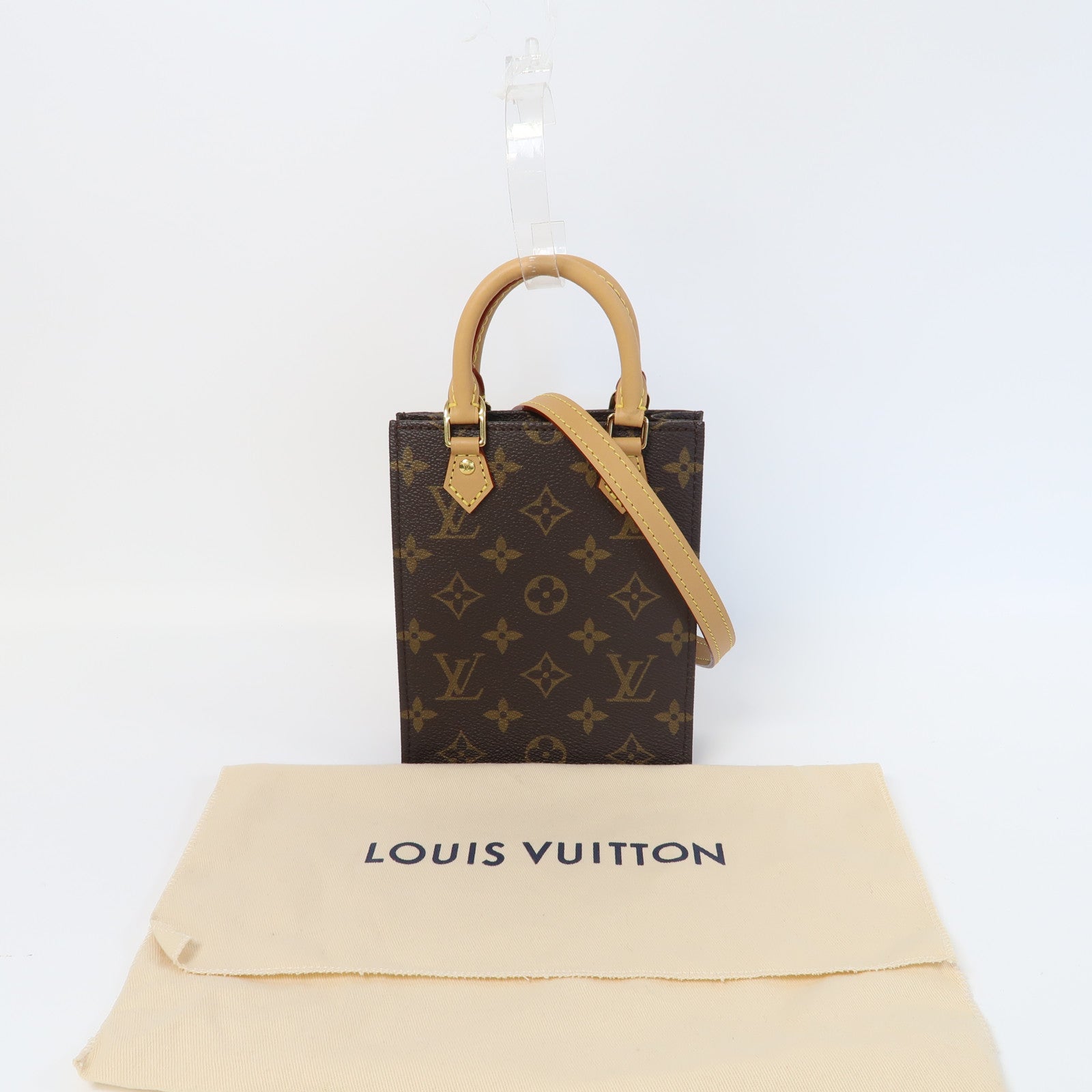 LOUIS VUITTON Monogram Petit Sac Plat金扣手挽肩背兩用袋啡色