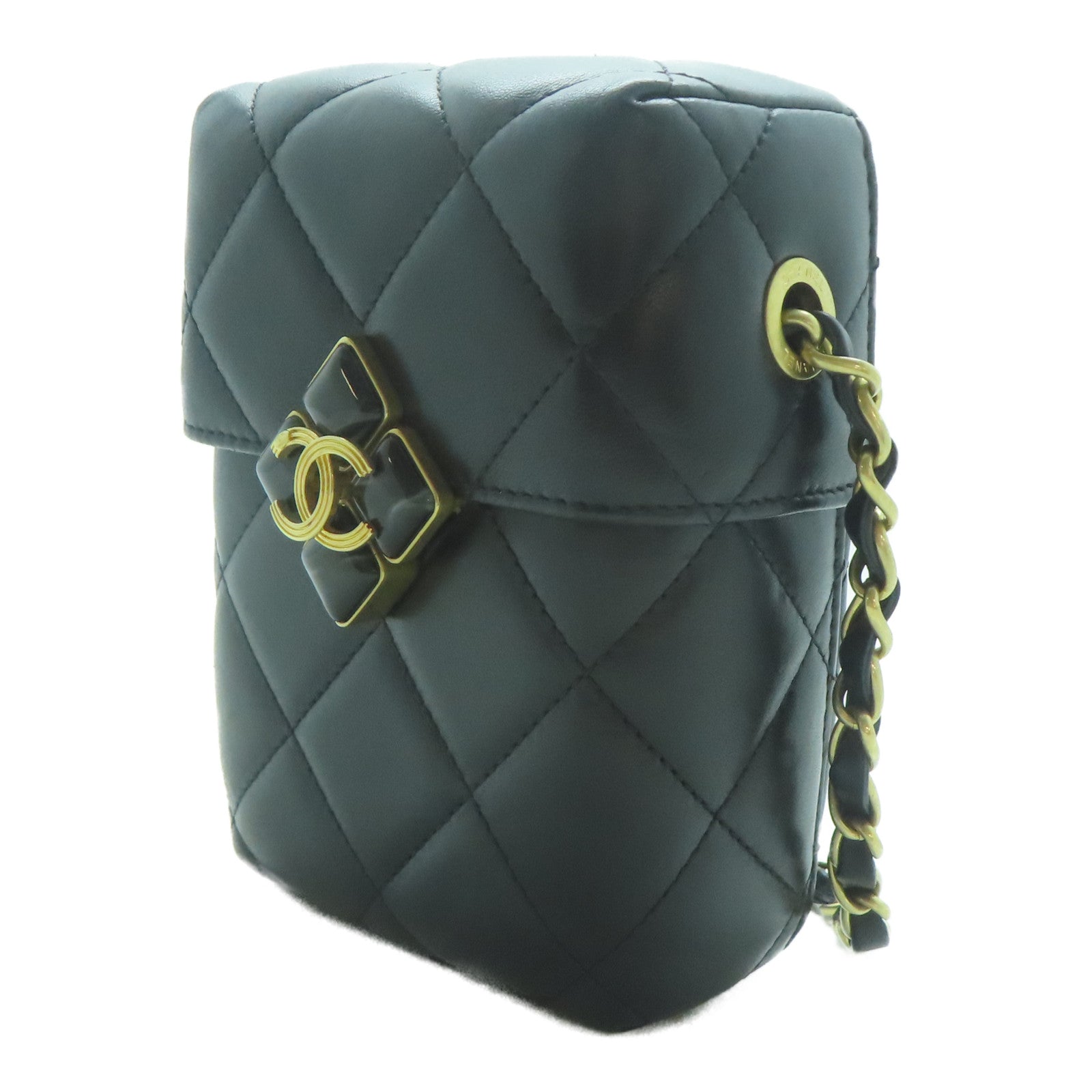 CHANEL 【激減優惠】菱格羊皮皮革Plexi Box Bag金扣鏈帶肩背袋黑色