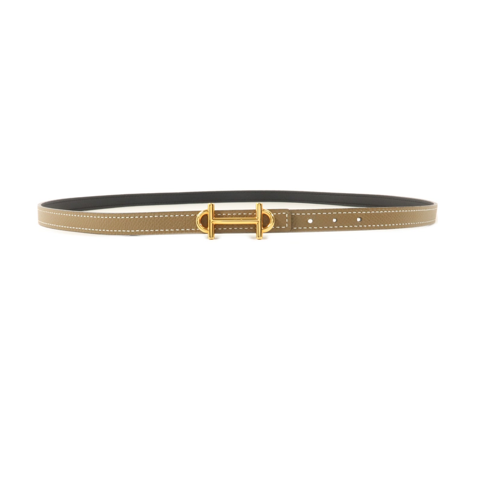 HERMES Epsom皮革/Swift皮革Gamma Reversible Belt 85cm皮帶Etoupe/Noir