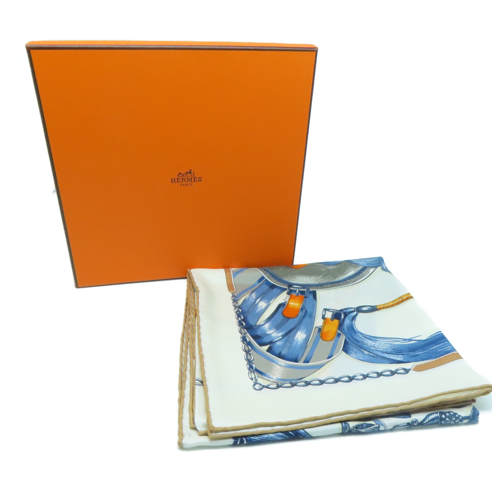 HERMES 丝质Scarf 90丝巾白色/蓝色/灰色