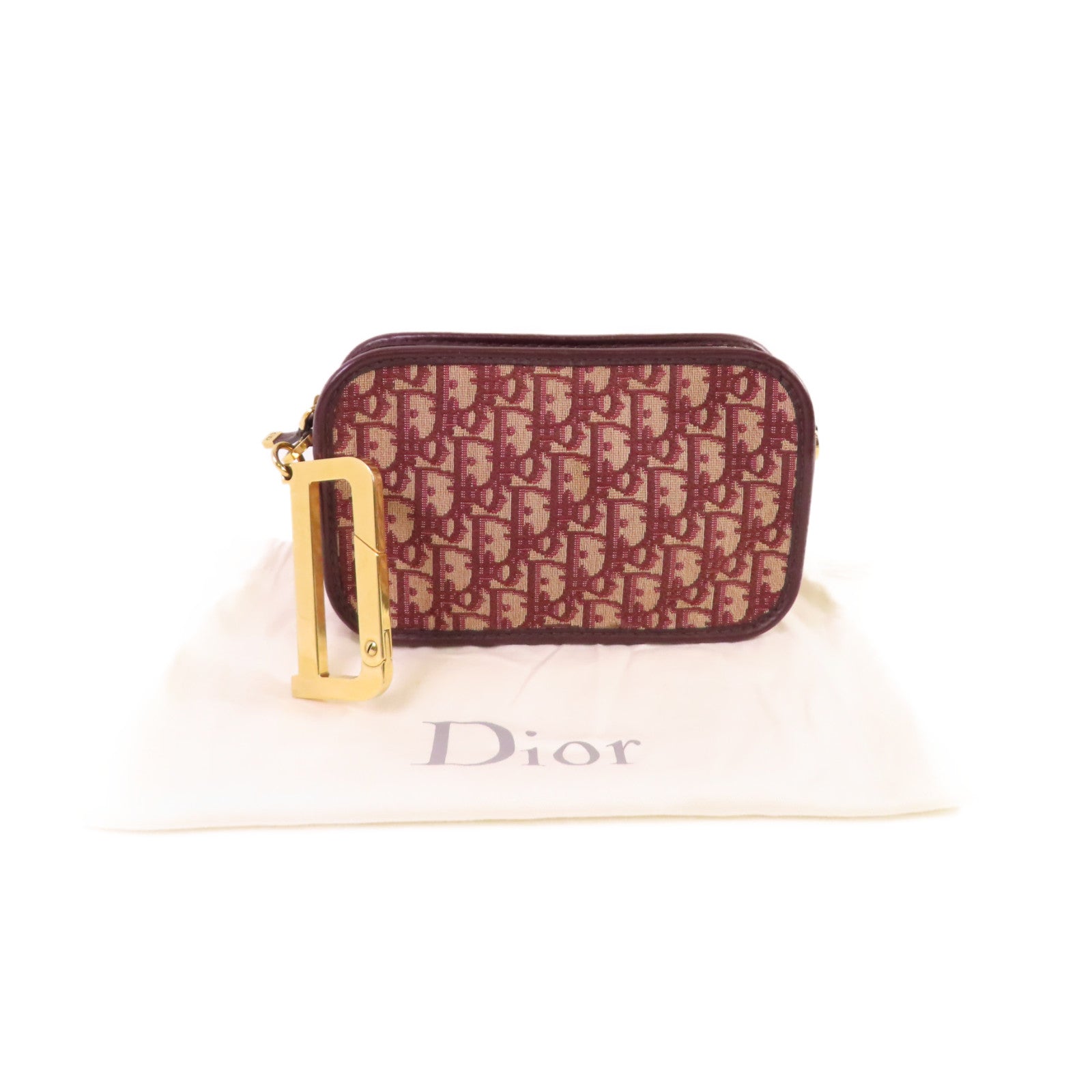 Dior Oblique帆布Clutch Bag金扣手拿包酒紅色