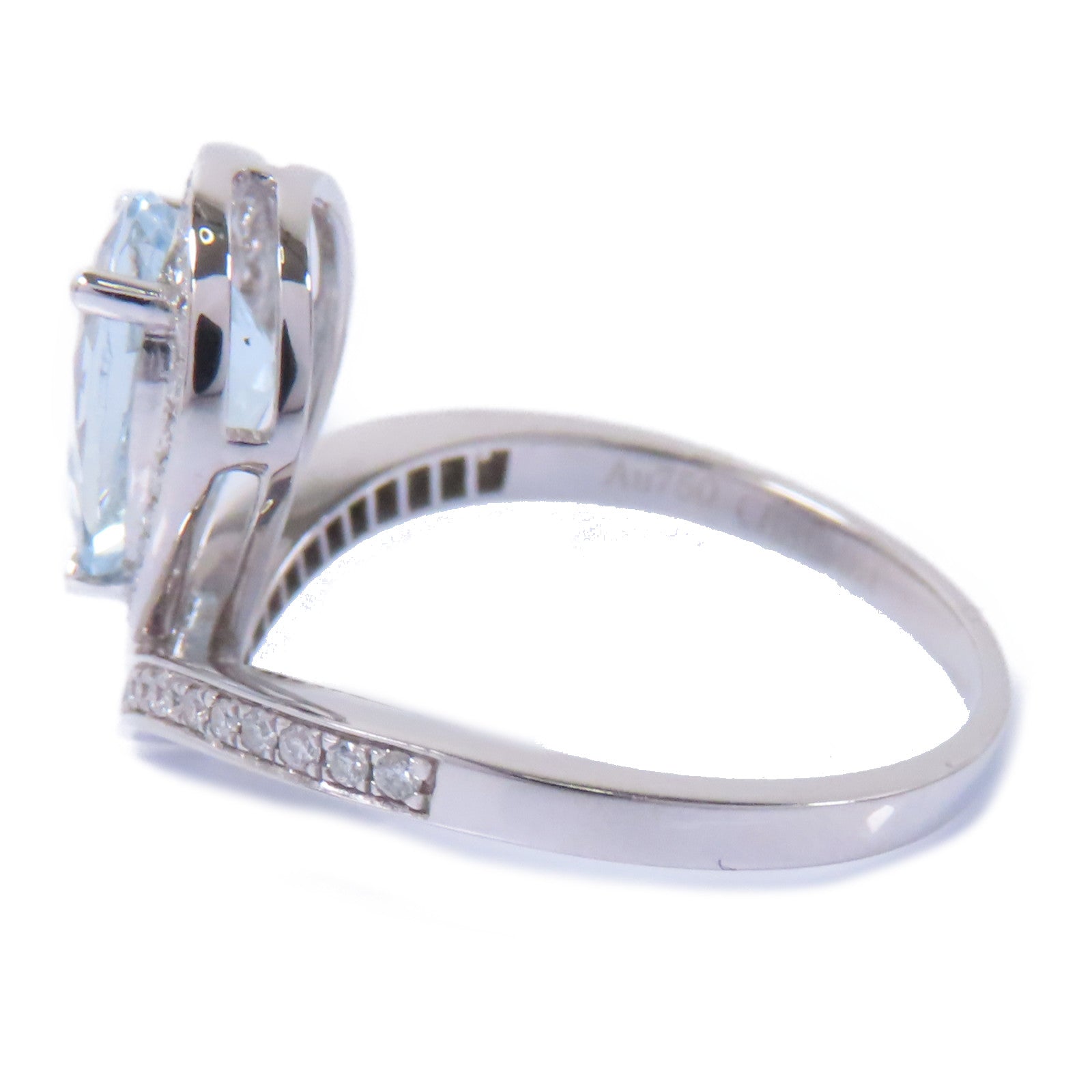 JEWELRY 18K白金Aquamarine Ring海藍寶石1.15ct/0.195ct鑽石戒指US＃5.75淺藍色