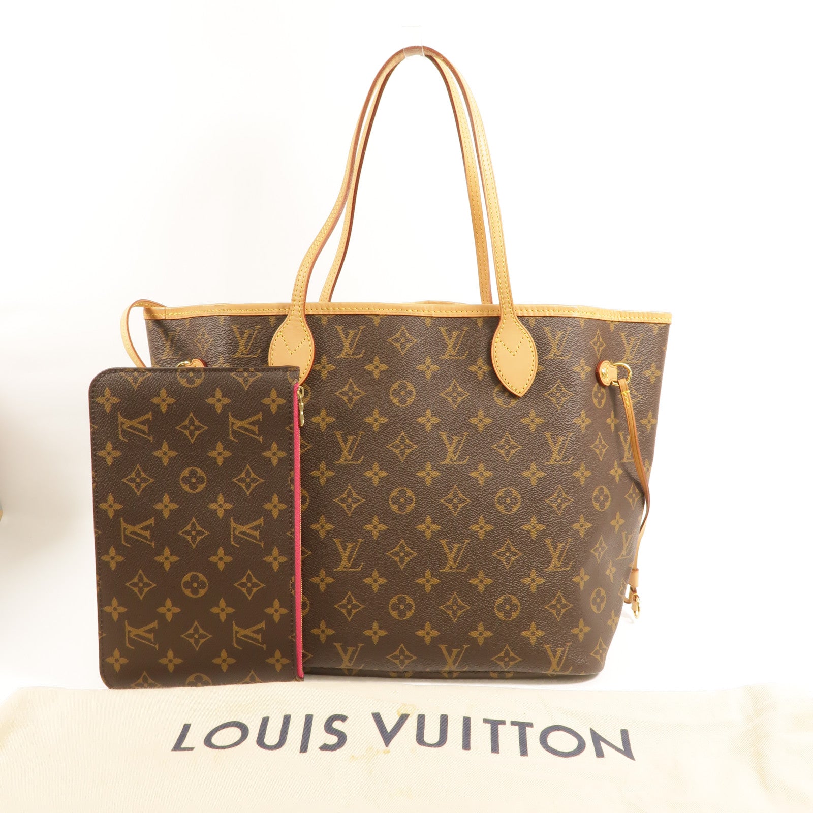 LOUIS VUITTON Monogram Neverfull MM金扣手挽袋