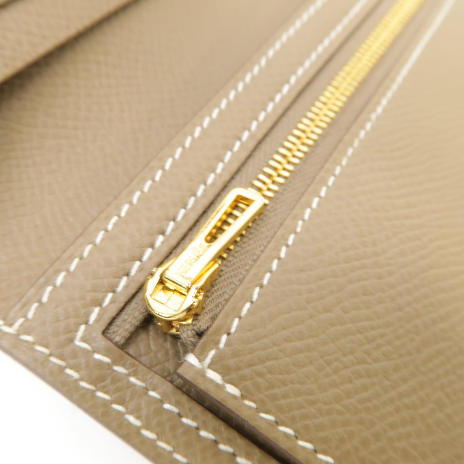 HERMES Epsom皮革Brean Long Wallet金扣長錢包Etoupe米灰色