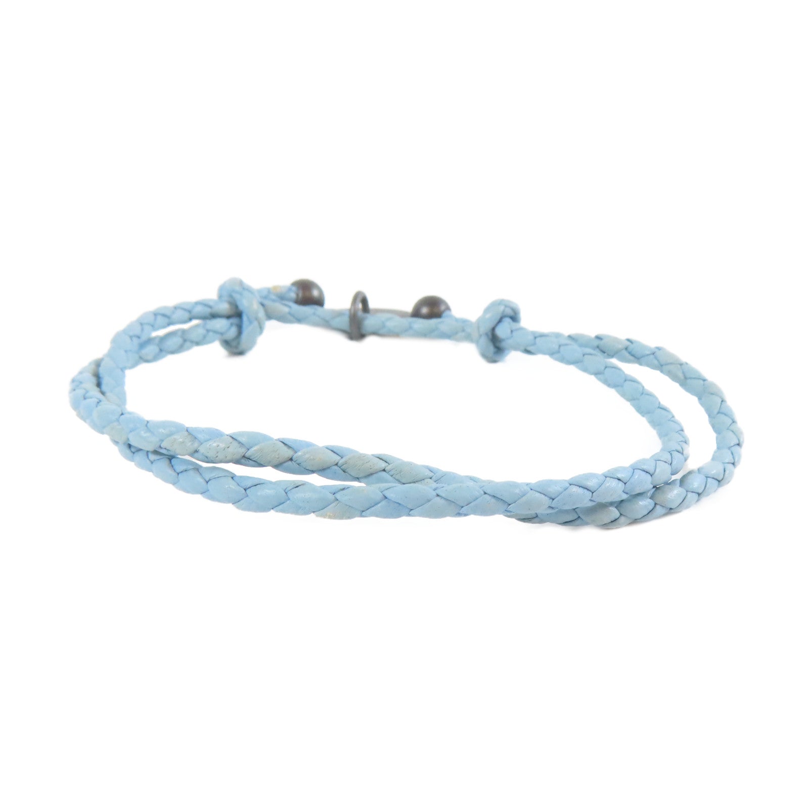 BOTTEGA VENETA 【激減優惠】織紋皮革Bracelet黑扣手鏈淺藍色#18cm