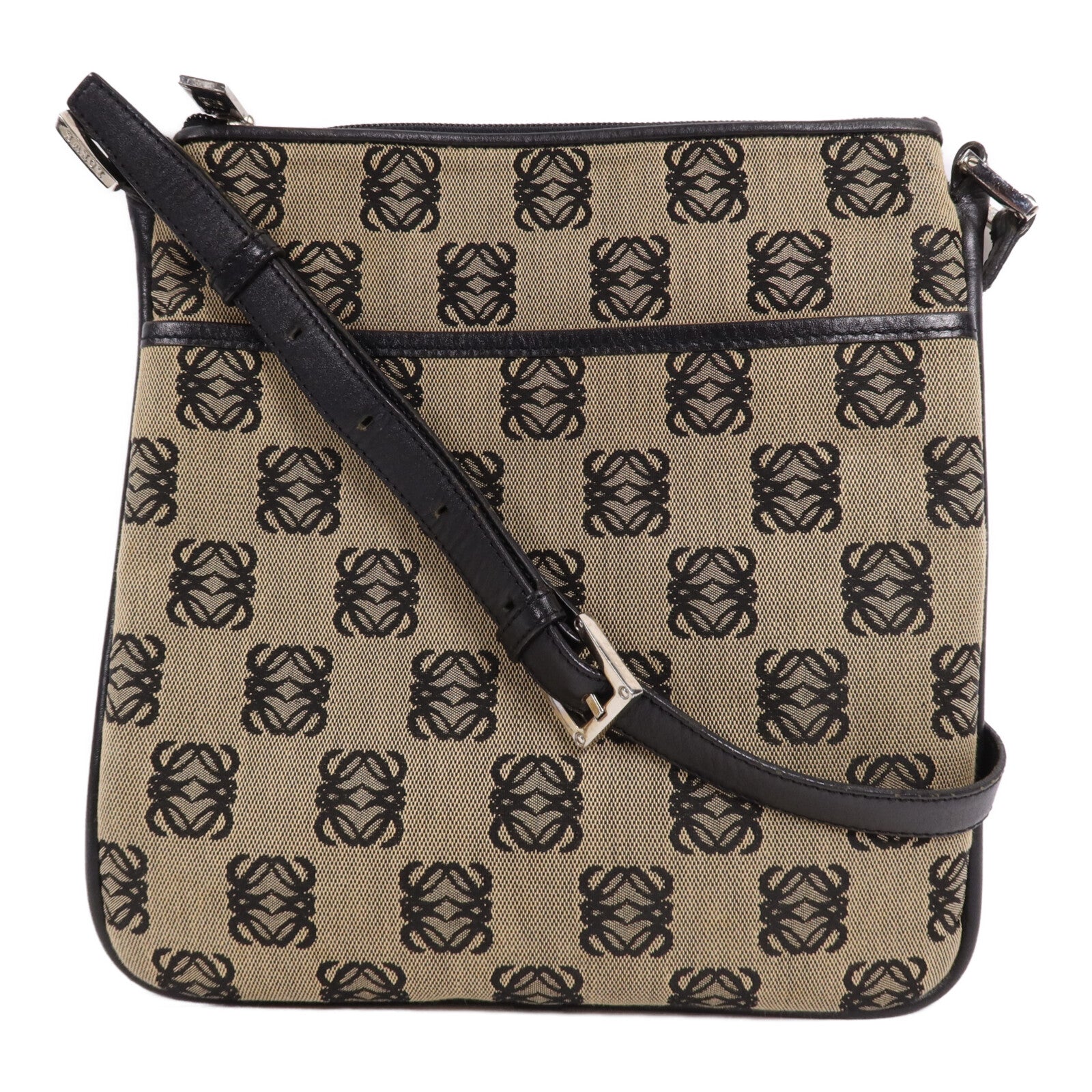 LOEWE 帆布Shoulder Bag銀扣肩背袋