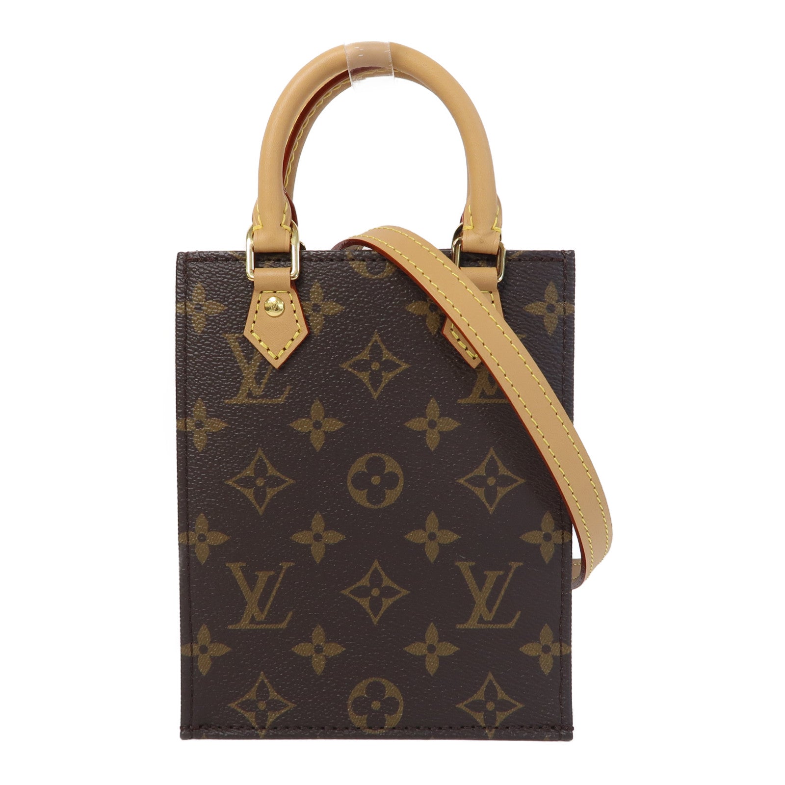 LOUIS VUITTON Monogram Petit Sac Plat金扣手挽肩背兩用袋啡色