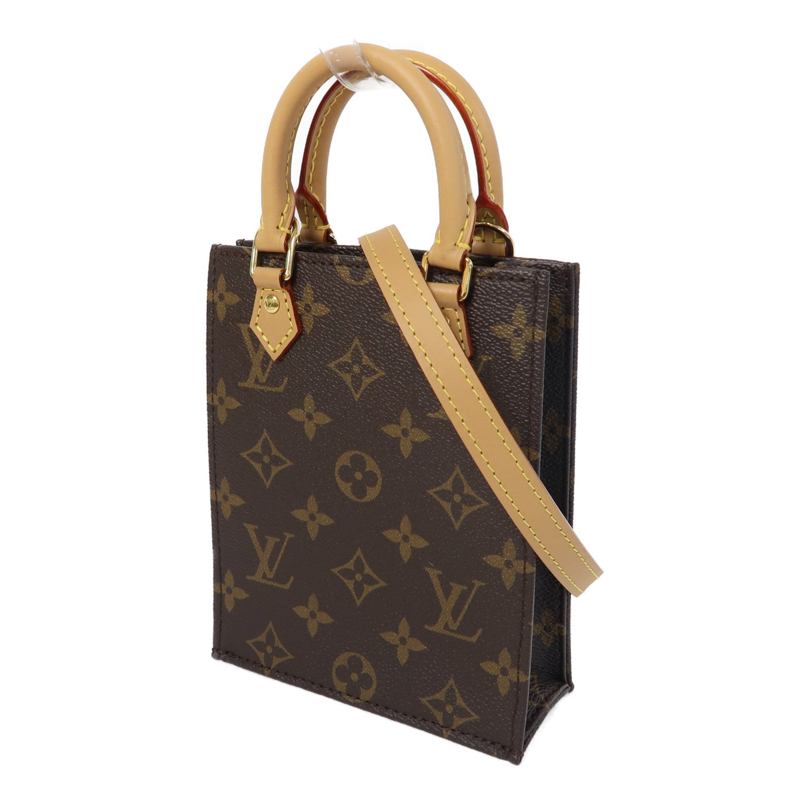LOUIS VUITTON Monogram Petit Sac Plat金扣手挽肩背兩用袋啡色