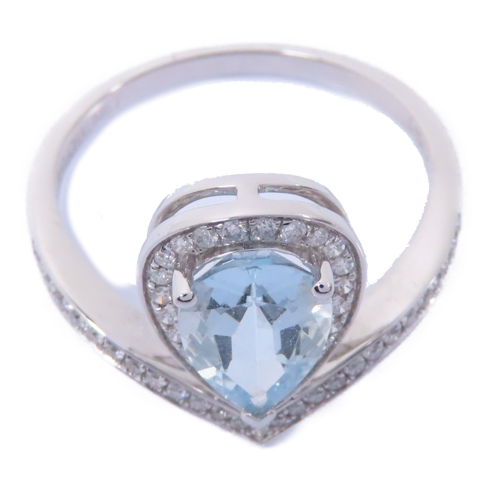 JEWELRY 18K白金Aquamarine Ring海藍寶石1.15ct/0.195ct鑽石戒指US＃5.75淺藍色