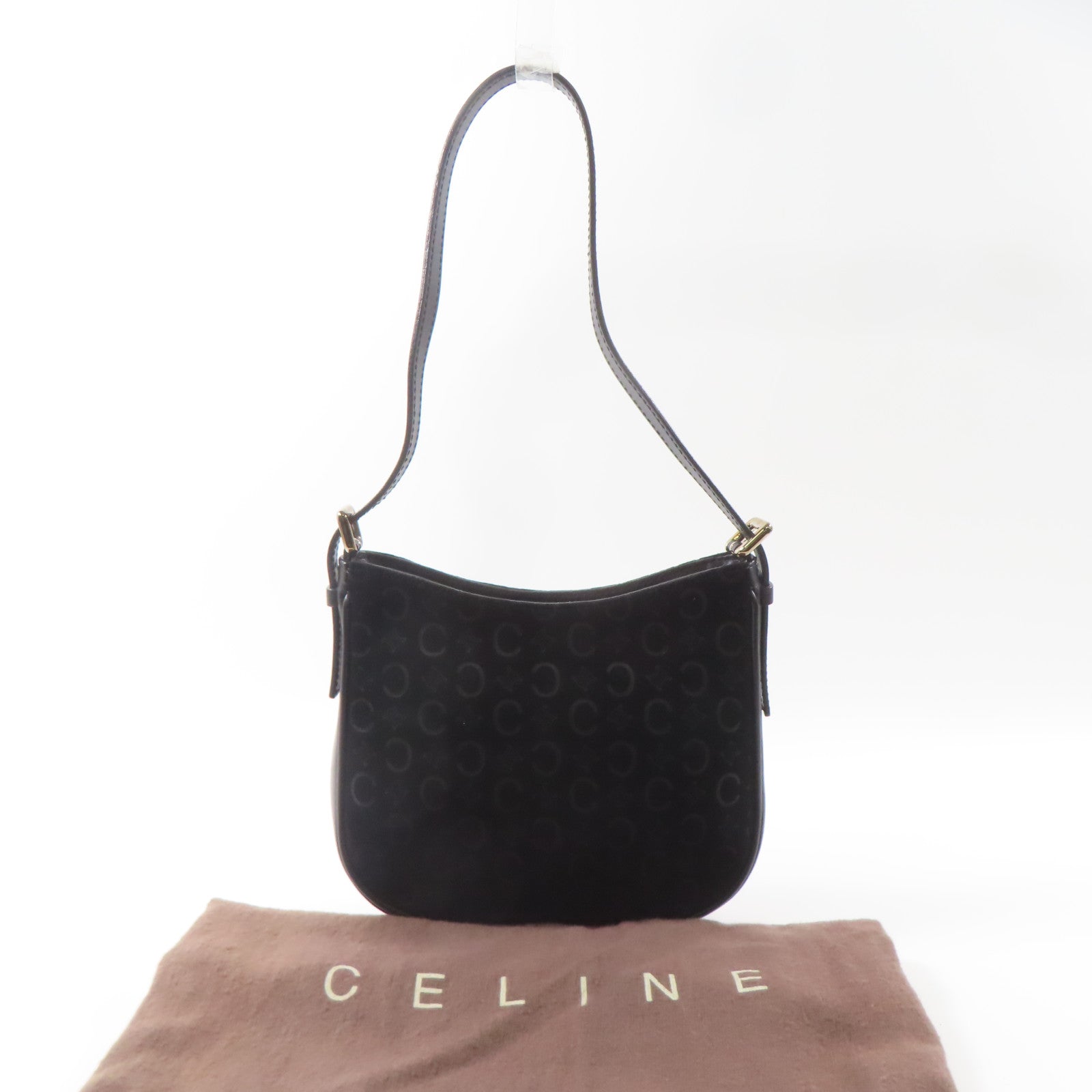 CELINE 麂皮皮革Shoulder bag銀扣肩背袋黑色