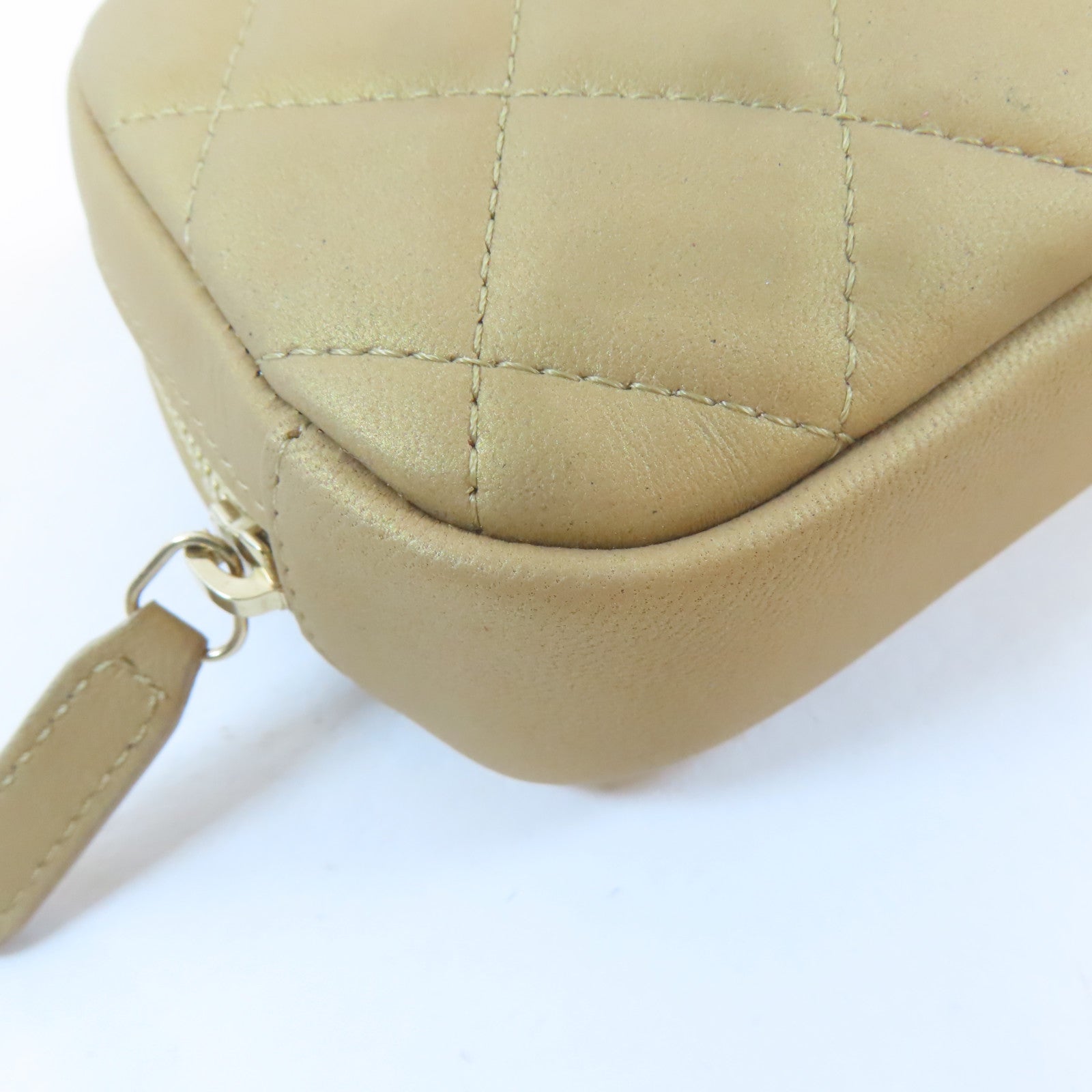 CHANEL (PRICE DOWN) Quilted CC GHW Pouch Bag Lambskin Leather Gold