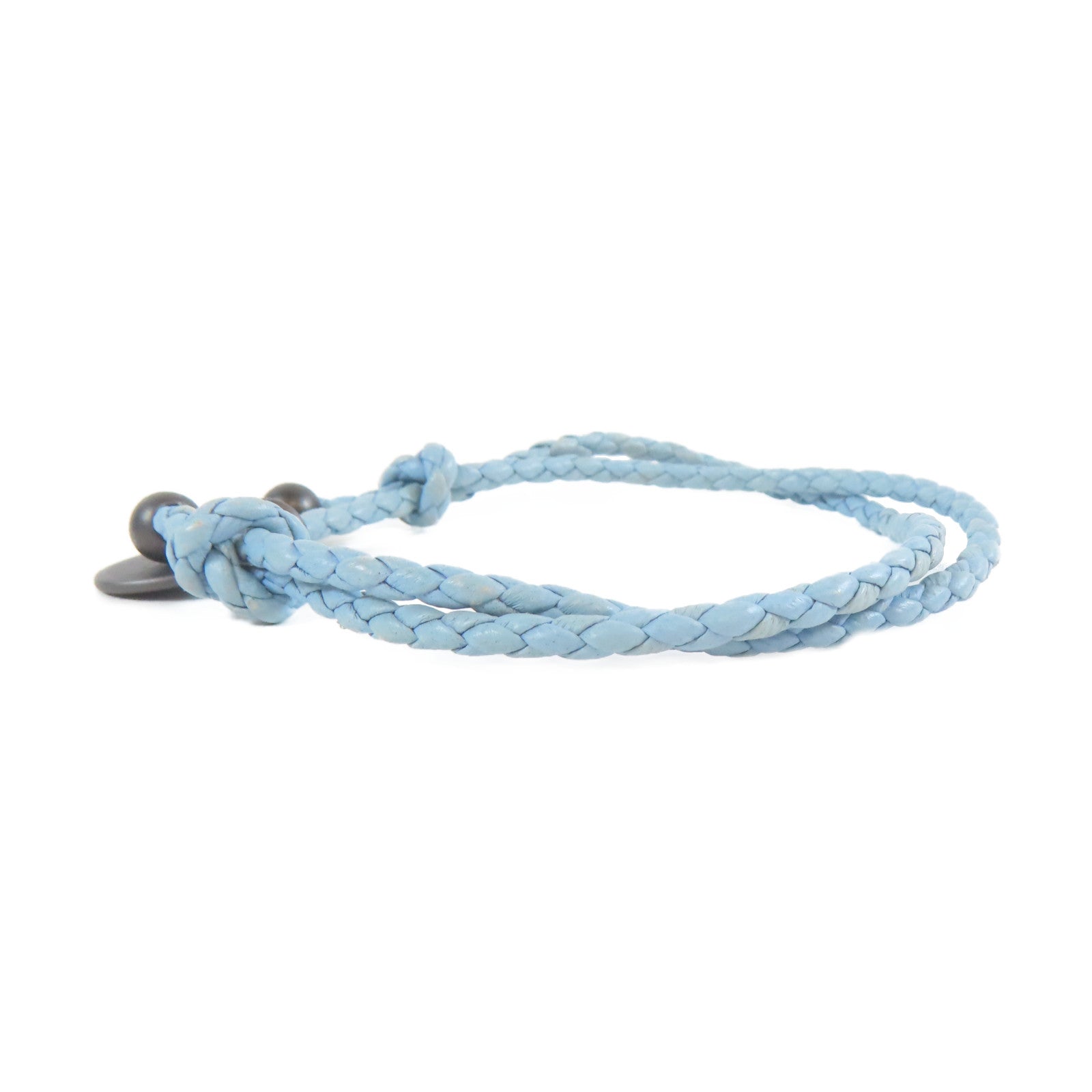 BOTTEGA VENETA 【激減優惠】織紋皮革Bracelet黑扣手鏈淺藍色#18cm