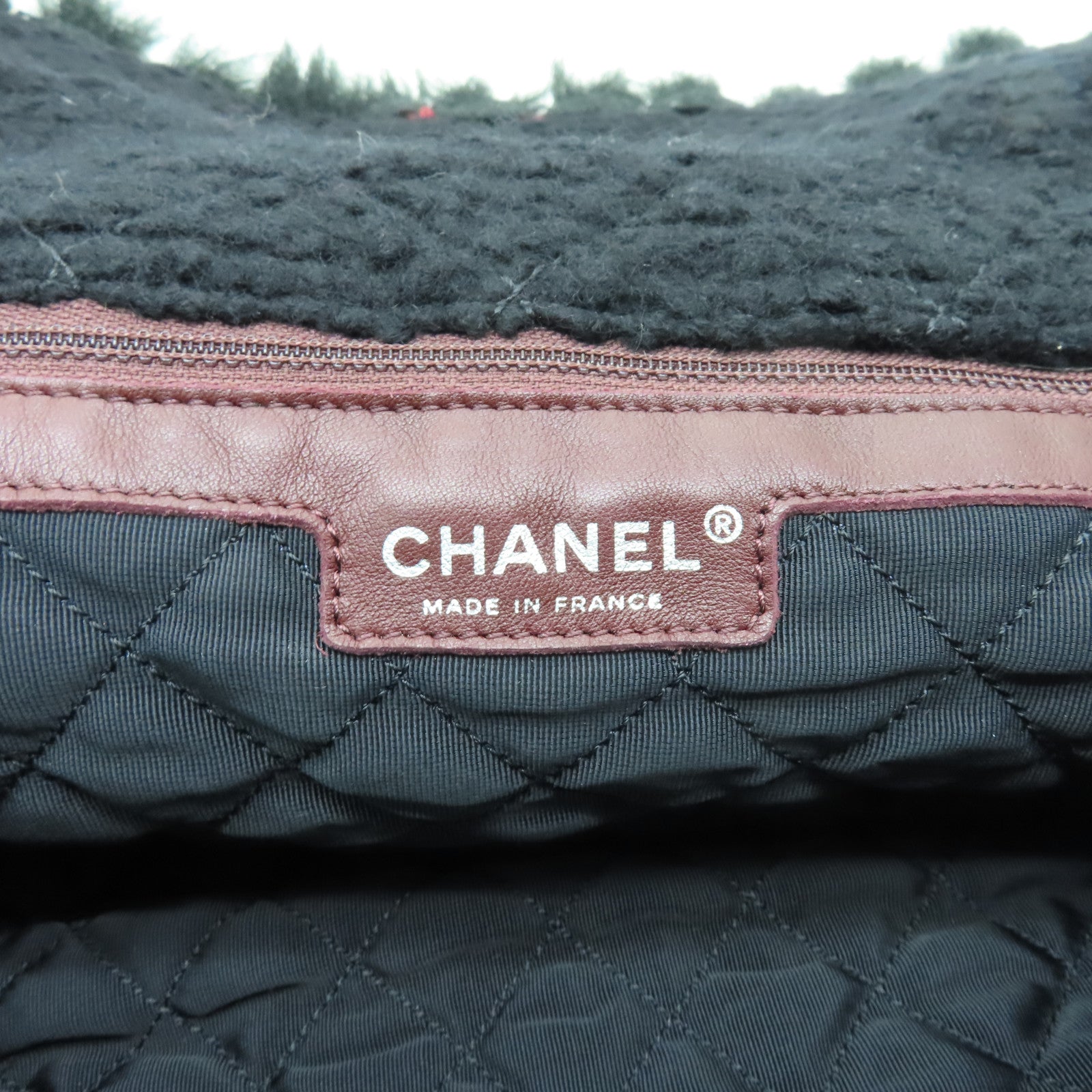 CHANEL 【清倉大減價】毛皮/斜紋軟呢Chain Shoulder銀扣鏈帶肩背袋黑色