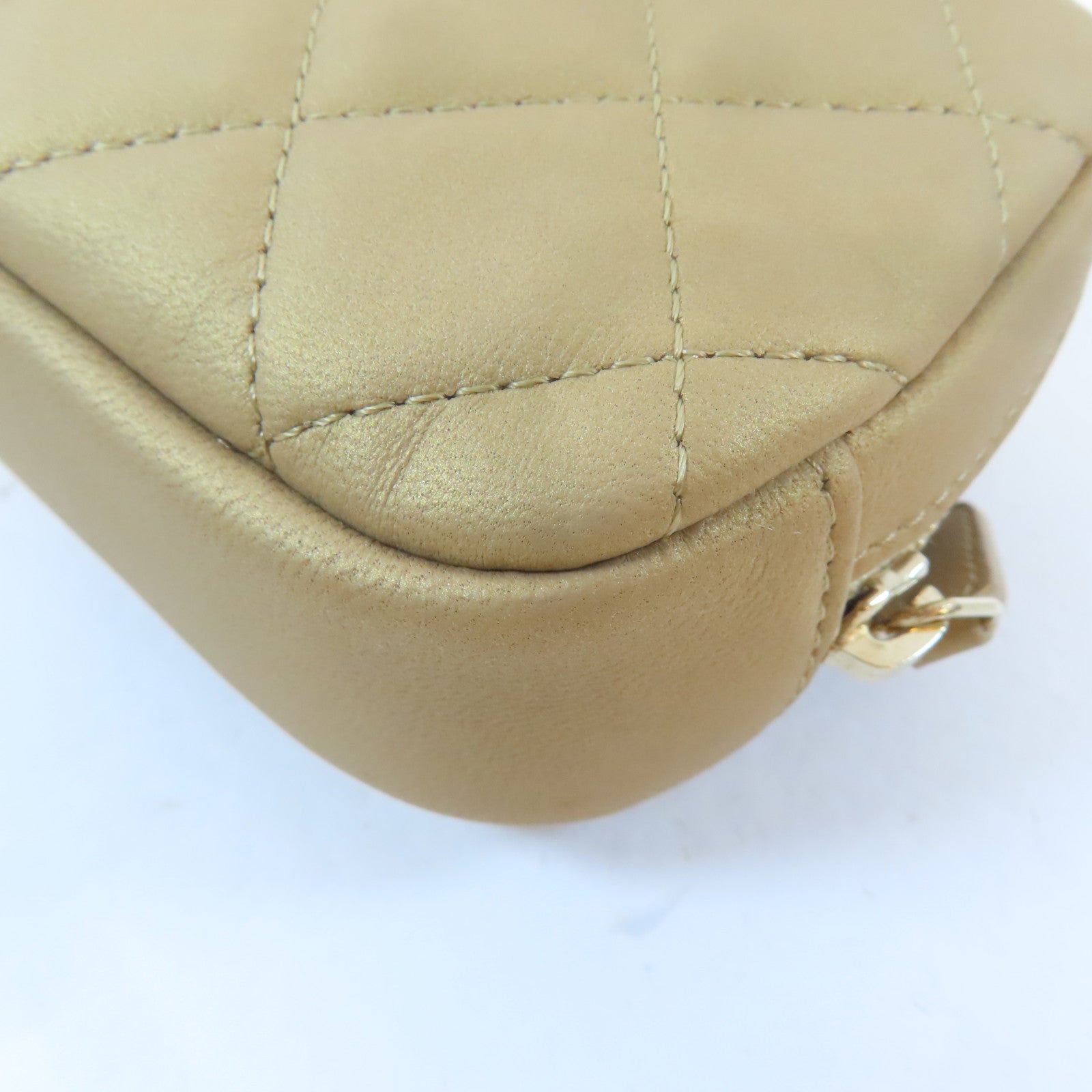 CHANEL (PRICE DOWN) Quilted CC GHW Pouch Bag Lambskin Leather Gold