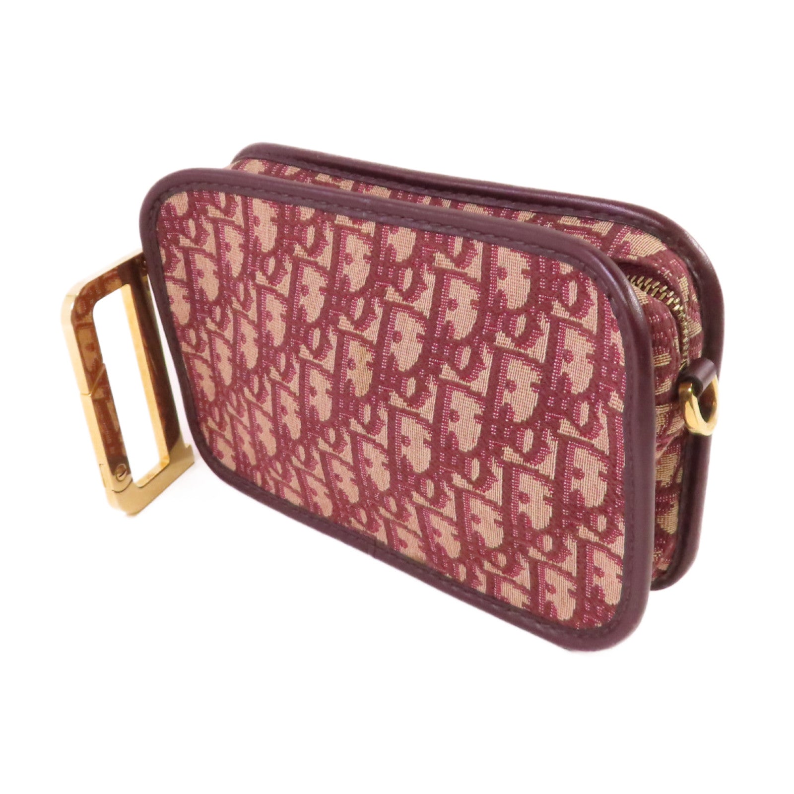 Dior Oblique帆布Clutch Bag金扣手拿包酒紅色