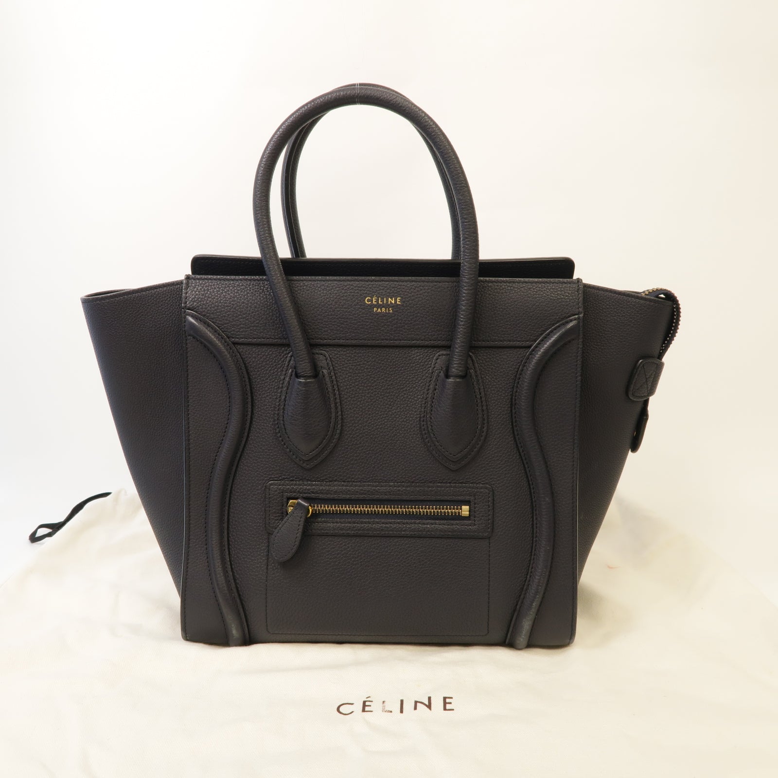 CELINE 牛皮皮革Luggage Bag金扣手挽袋深藍色