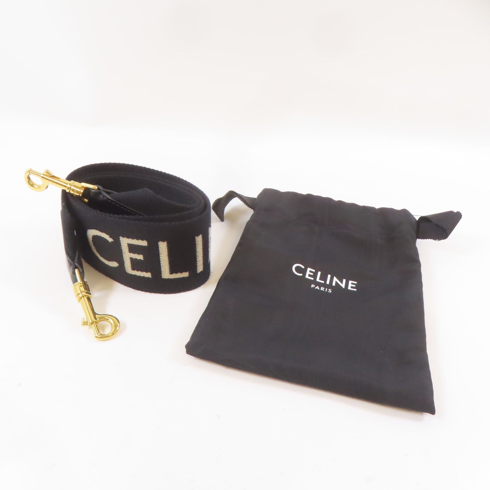 CELINE 帆布Shoulder Strap金扣肩背帶黑色
