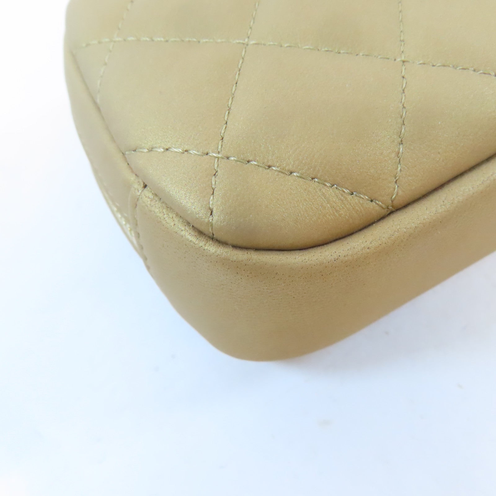 CHANEL (PRICE DOWN) Quilted CC GHW Pouch Bag Lambskin Leather Gold