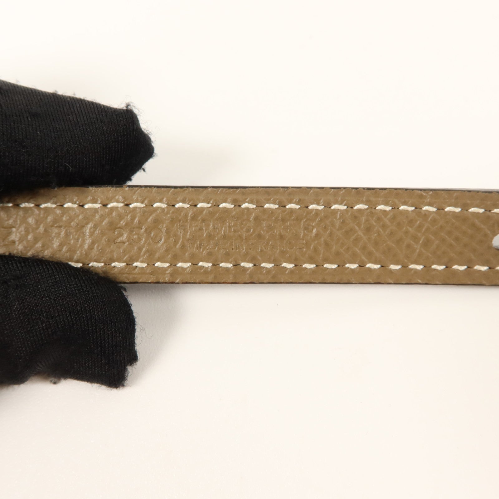 HERMES Epsom皮革/Swift皮革Gamma Reversible Belt 85cm皮帶Etoupe/Noir