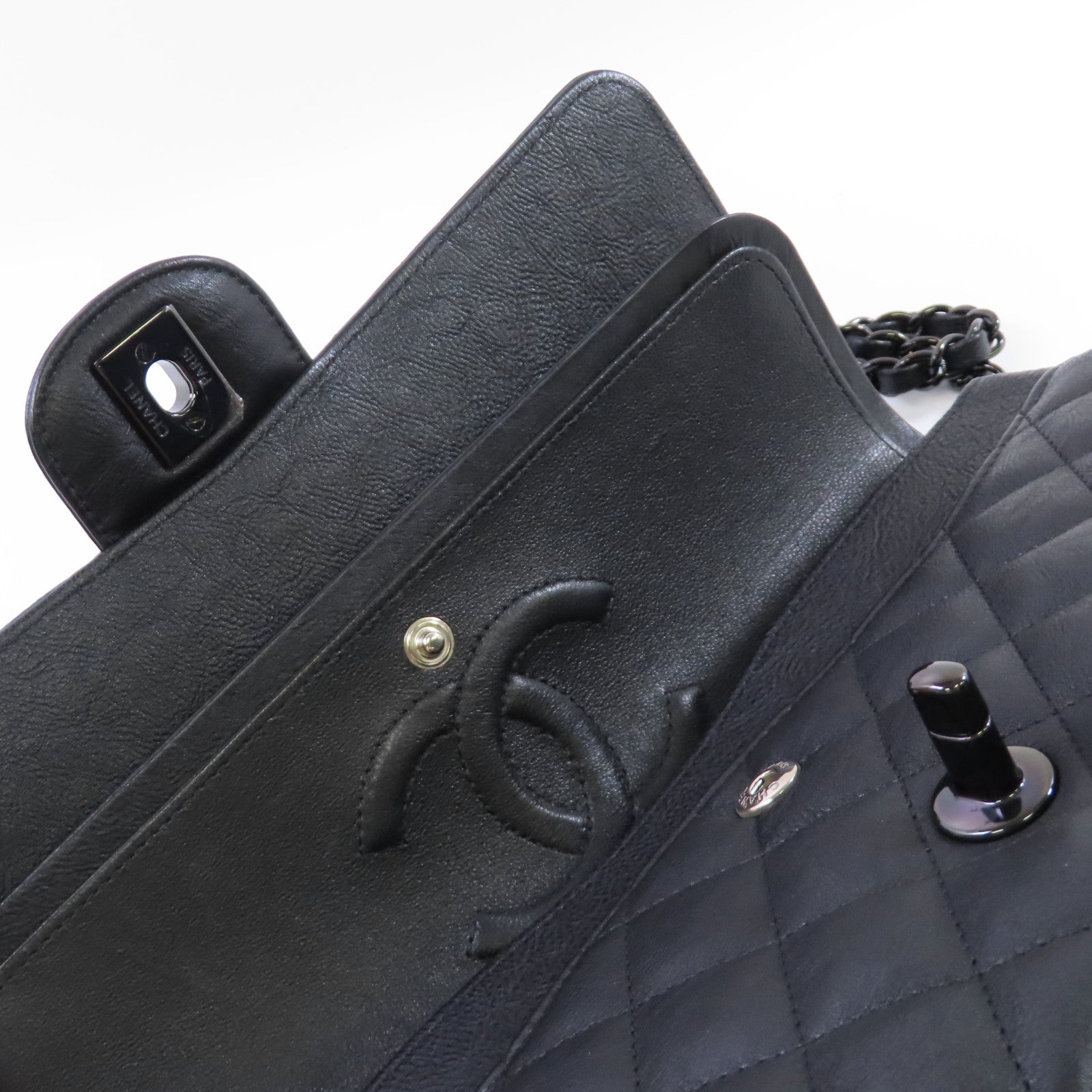 CHANEL 菱格牛皮皮革Classic Flap So Black Chain Shoulder Bag鏈帶肩背袋黑色