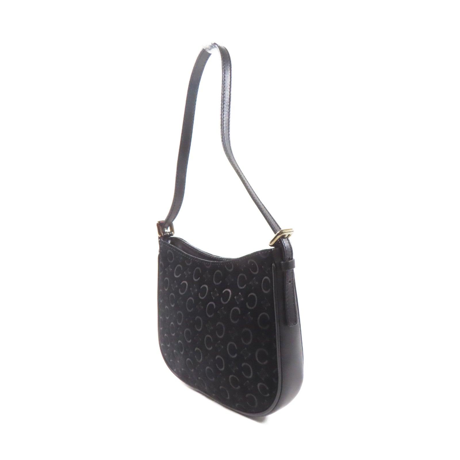 CELINE 麂皮皮革Shoulder bag銀扣肩背袋黑色