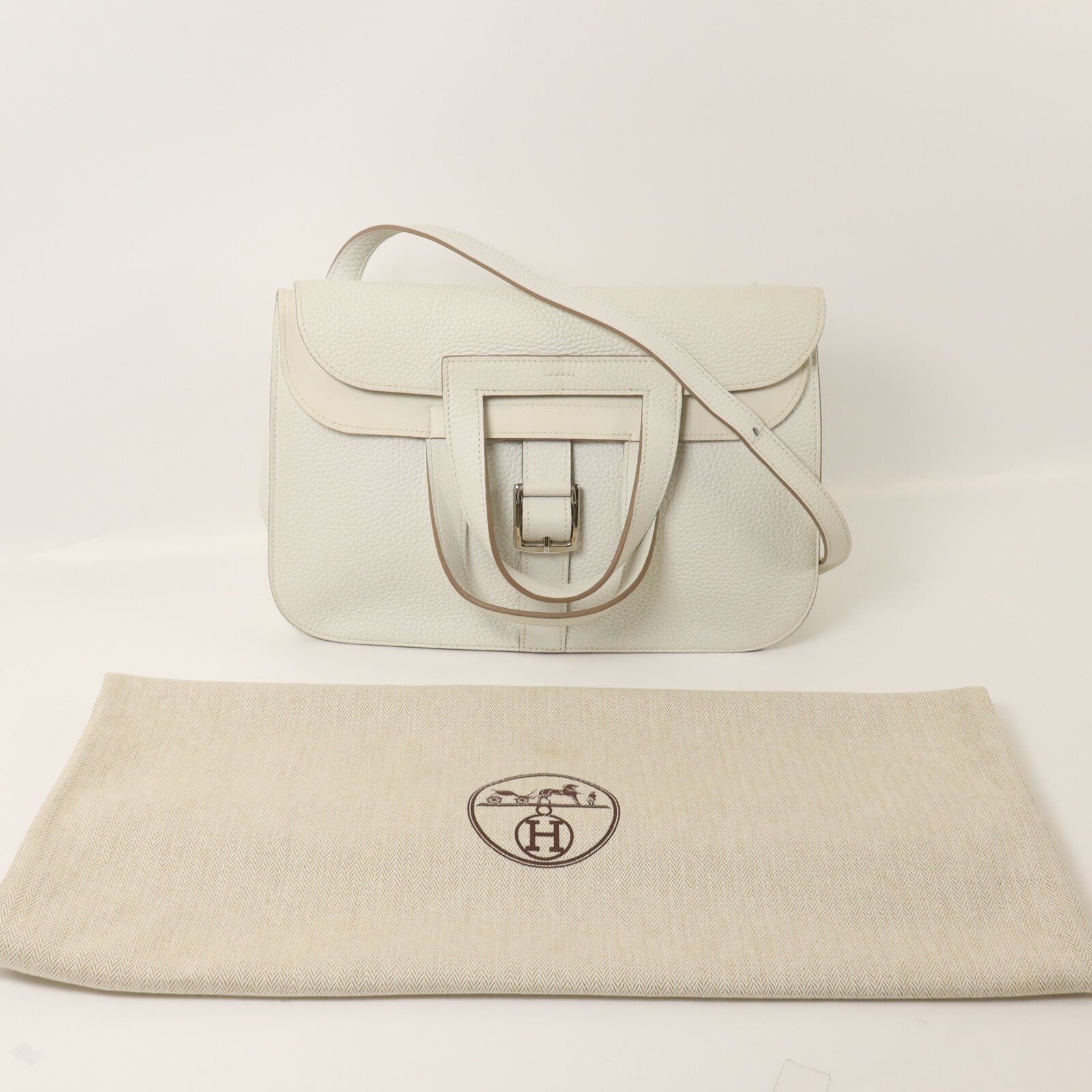 HERMES Clemence皮革Halzan 31手挽肩背兩用袋Blanc