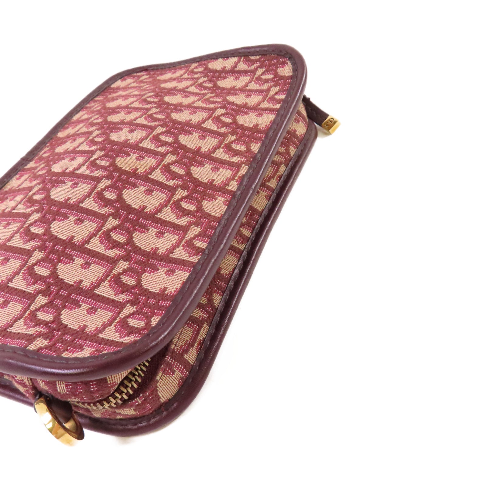 Dior Oblique帆布Clutch Bag金扣手拿包酒紅色