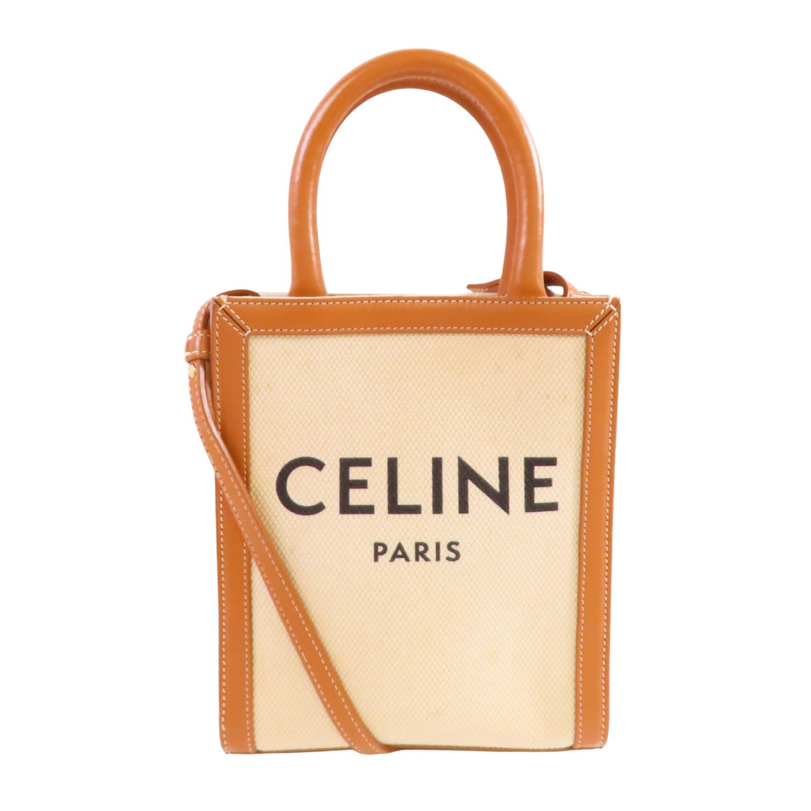 CELINE 帆布Mini Vertical Cabas 2Way Shoulder Bag金扣手挽肩背兩用袋