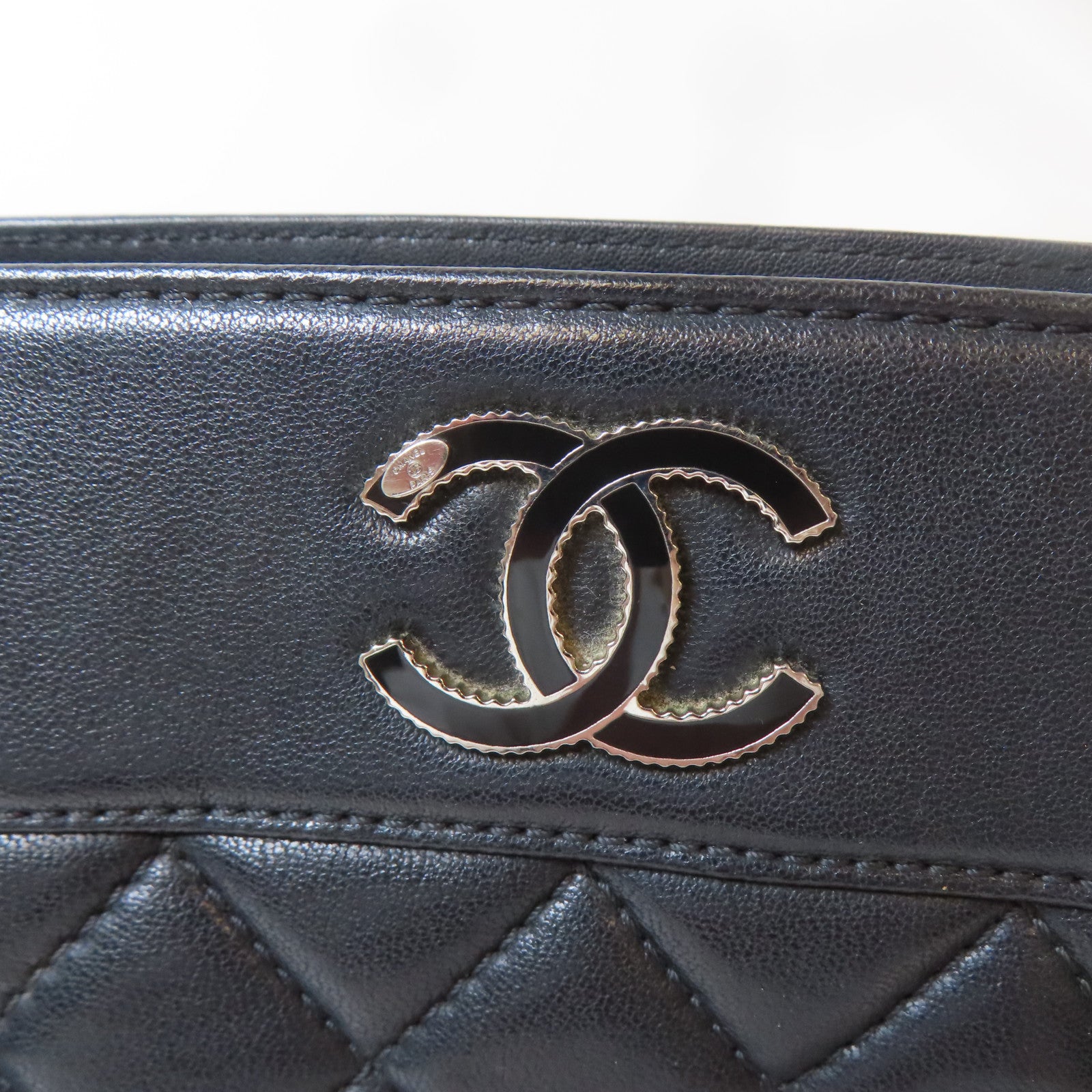 CHANEL 菱格牛皮皮革Mademoiselle Vintage Tote銀扣鏈帶肩背袋黑色