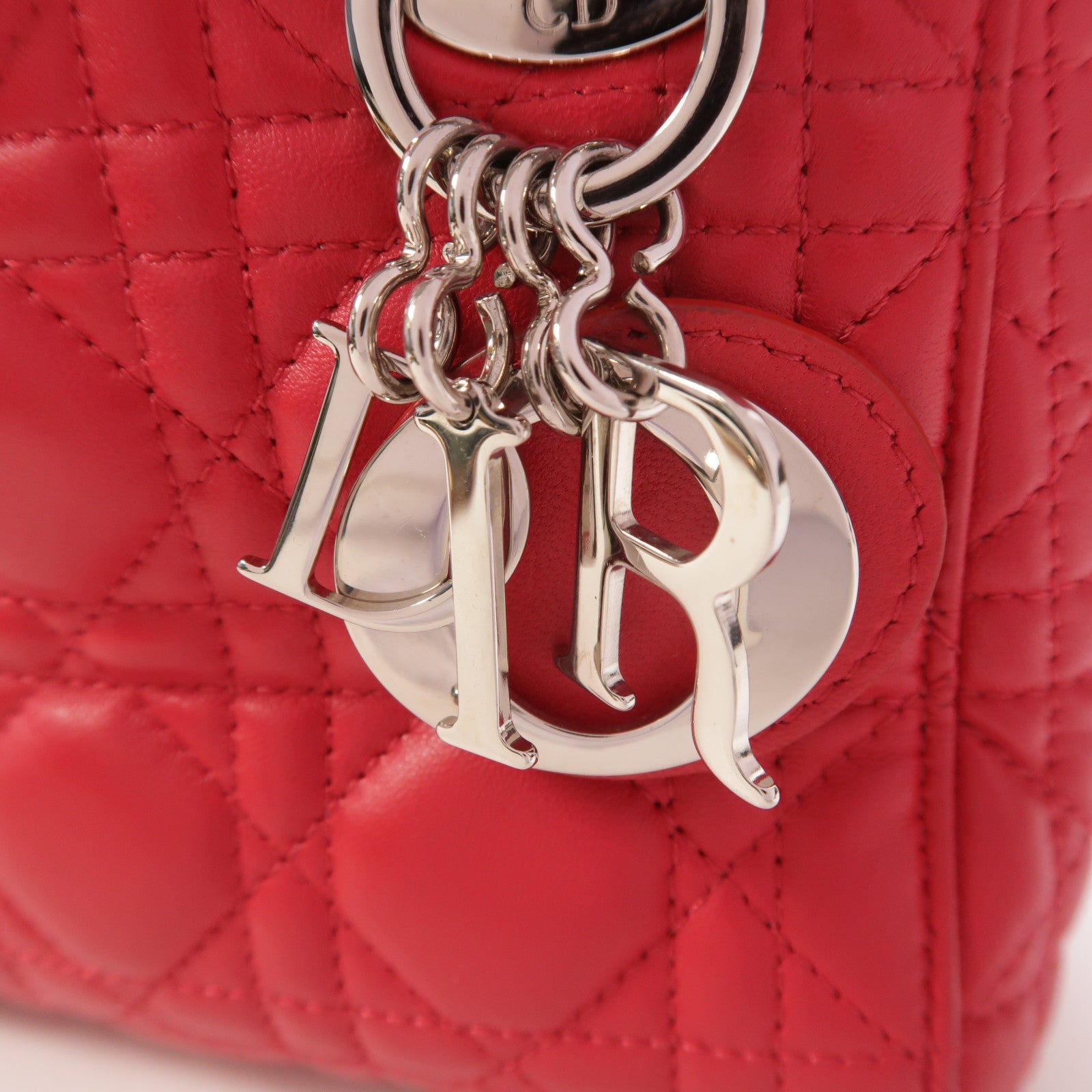 Dior 羊皮皮革Lady Dior Mini銀扣手挽肩背兩用袋