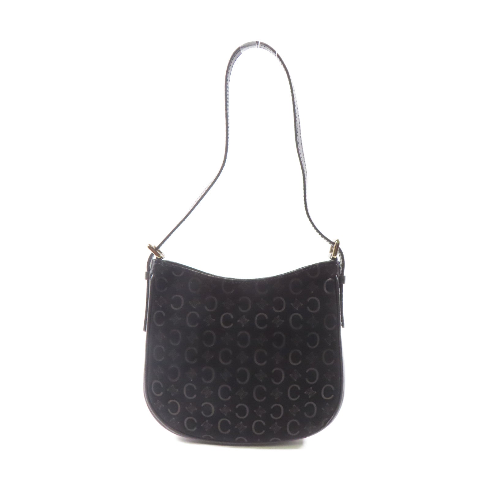 CELINE 麂皮皮革Shoulder bag銀扣肩背袋黑色