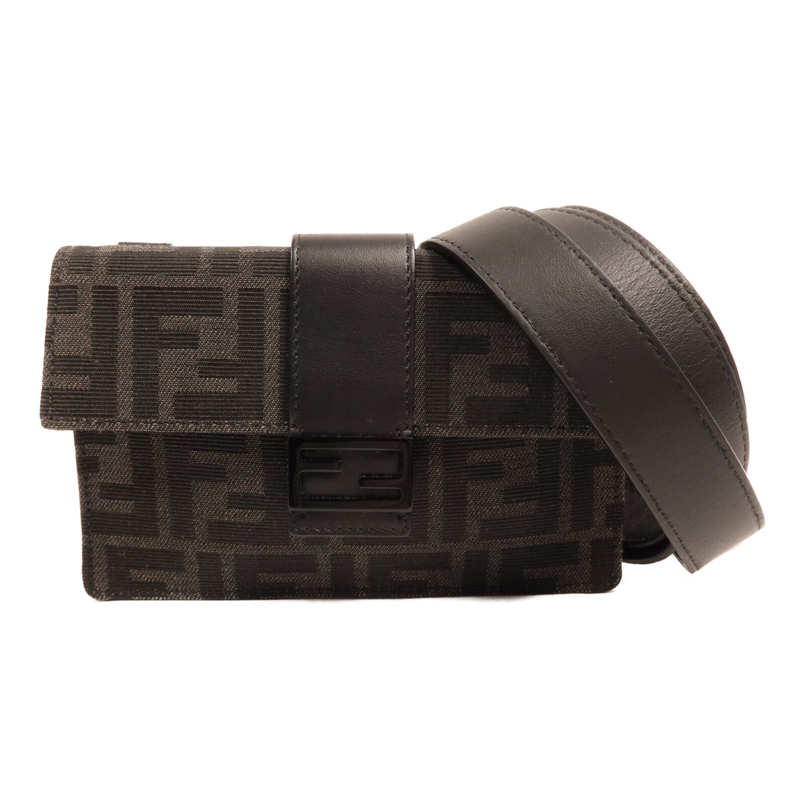 FENDI 尼龍/帆布/皮革Marsupio Baguette銀扣肩背袋
