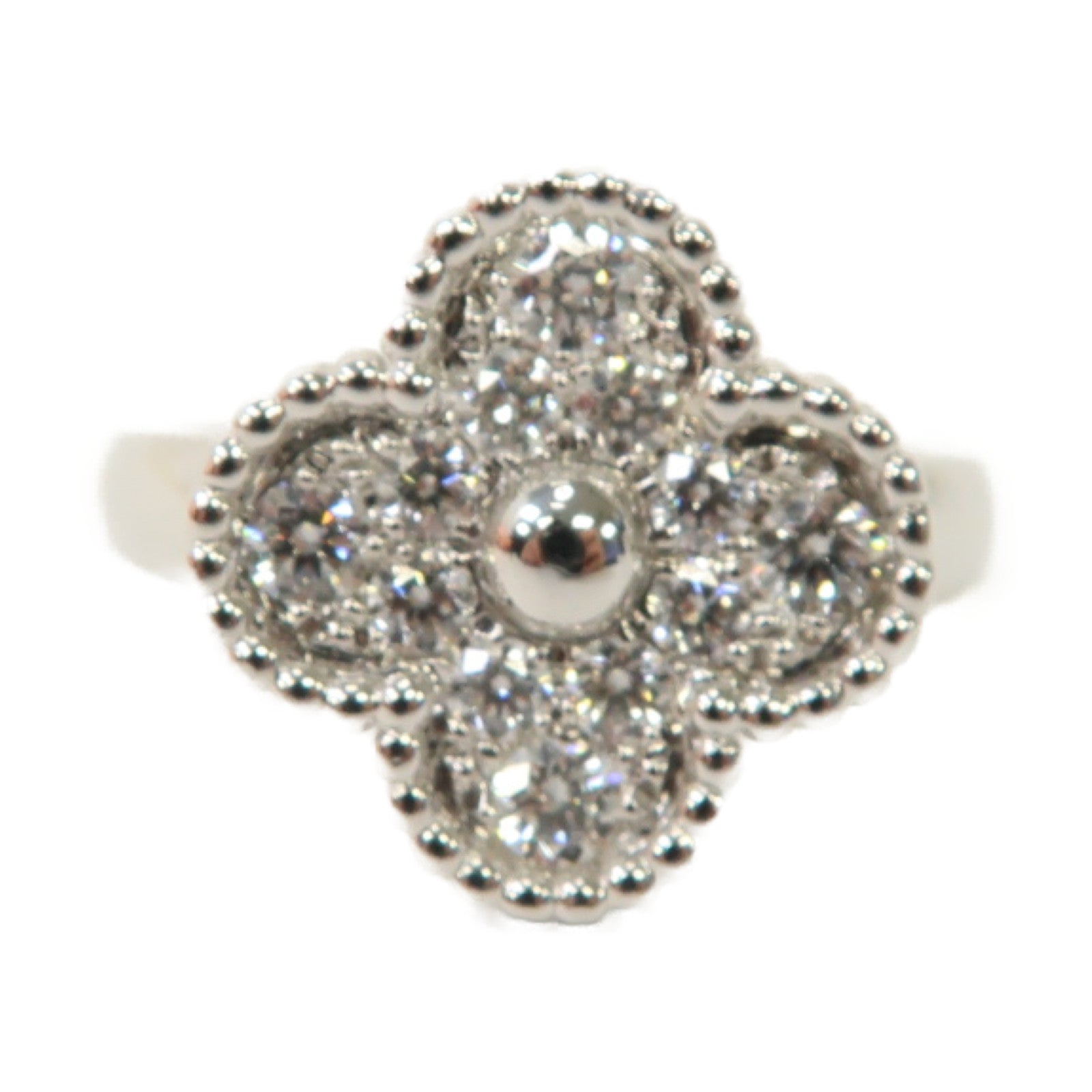 Van Cleef & Arpels 18K白金Alhambra Diamond Ring戒指US#6.5