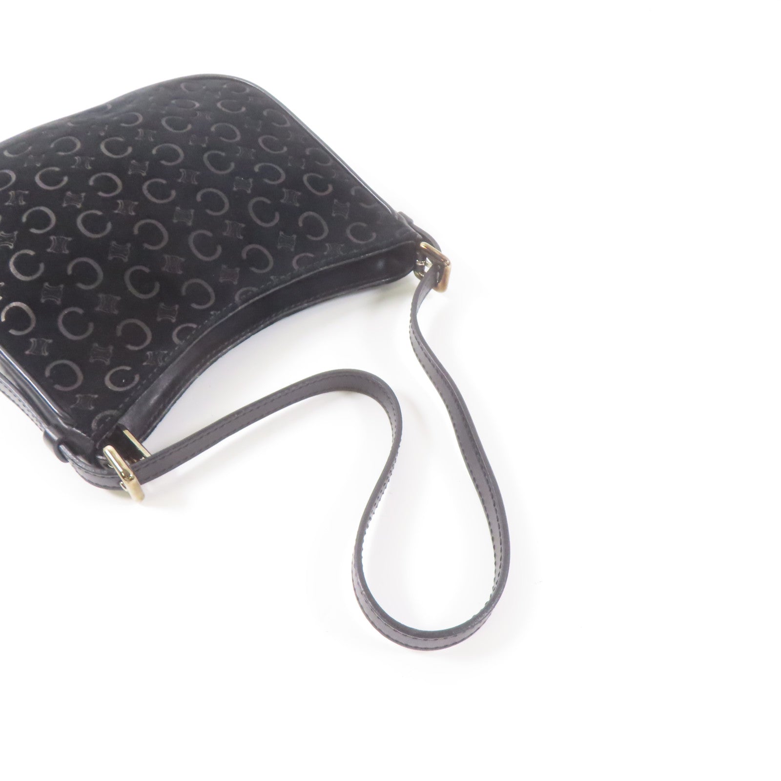 CELINE 麂皮皮革Shoulder bag銀扣肩背袋黑色