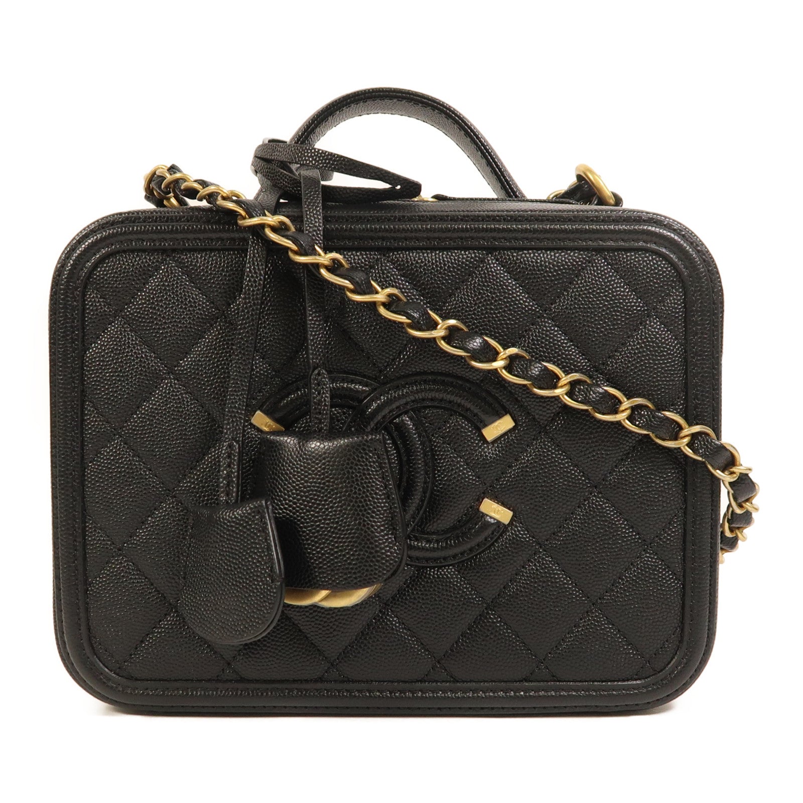 CHANEL 牛皮皮革Filigree Vanity Case金扣手挽肩背兩用袋