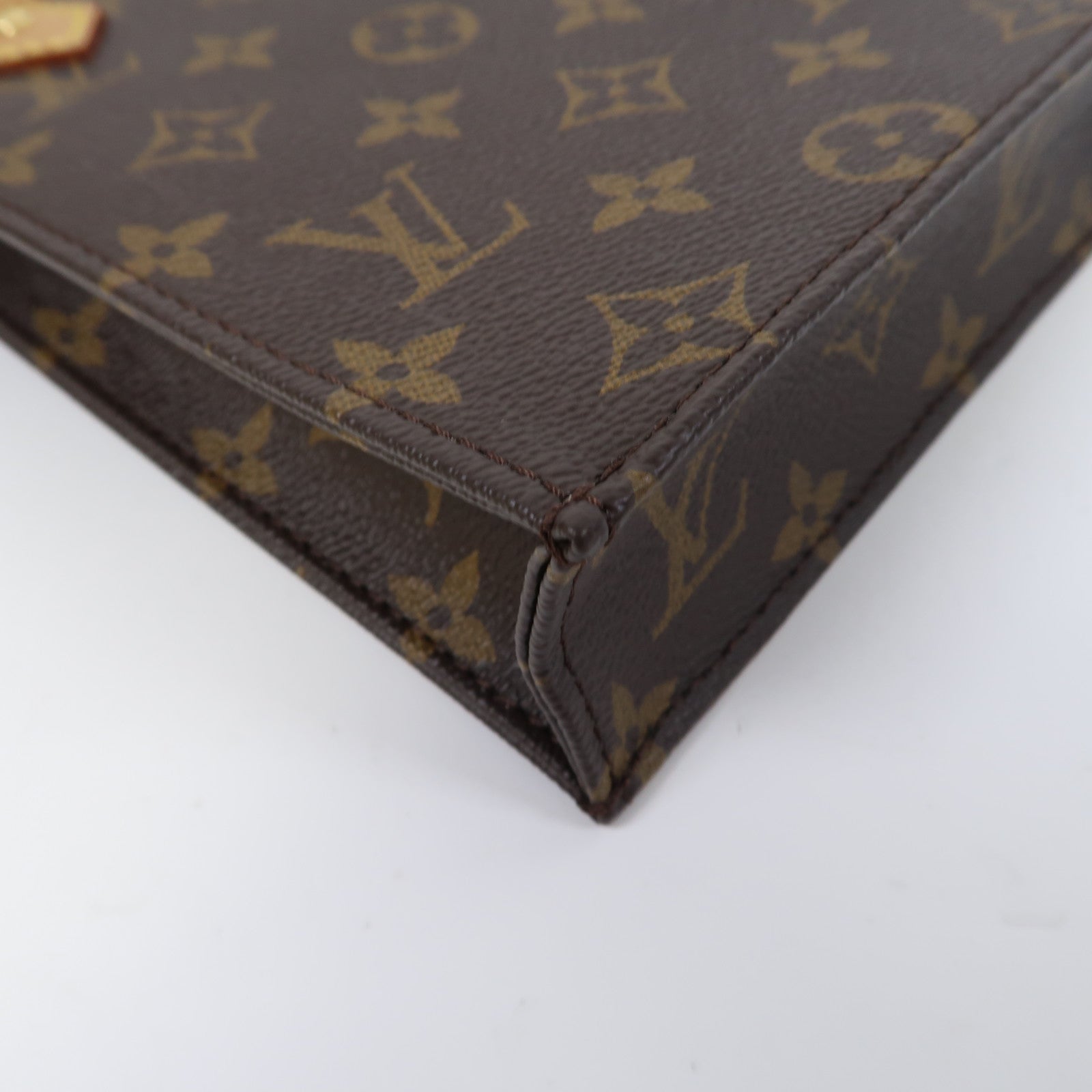 LOUIS VUITTON Monogram Petit Sac Plat金扣手挽肩背兩用袋啡色