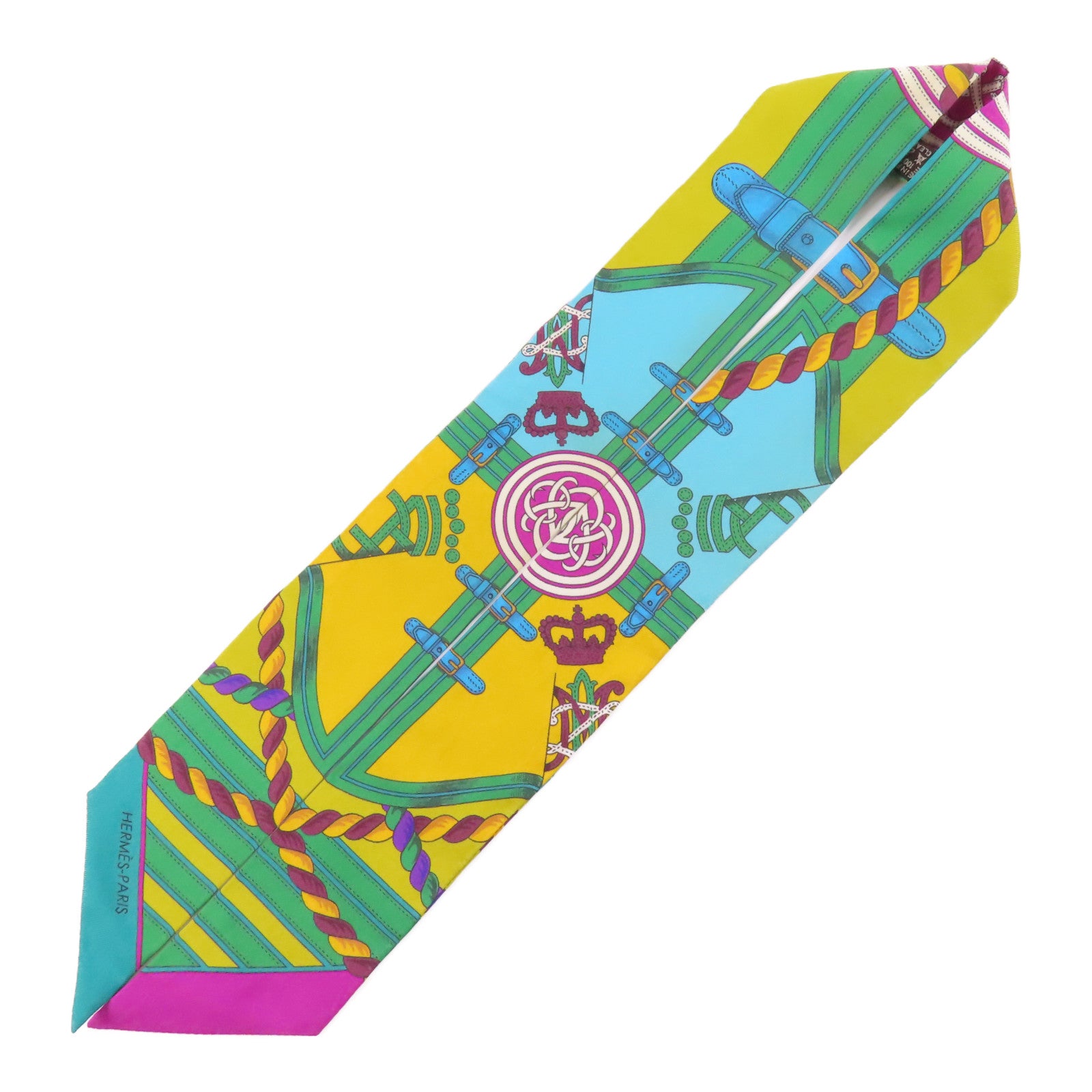 HERMES Twilly Scarf Scarves Silk Green Purple Yellow
