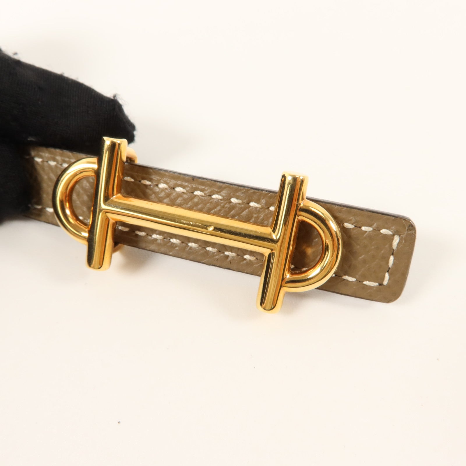 HERMES Epsom皮革/Swift皮革Gamma Reversible Belt 85cm皮帶Etoupe/Noir