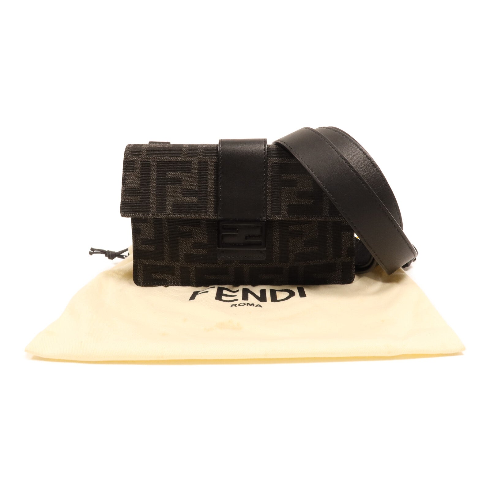 FENDI 尼龍/帆布/皮革Marsupio Baguette銀扣肩背袋