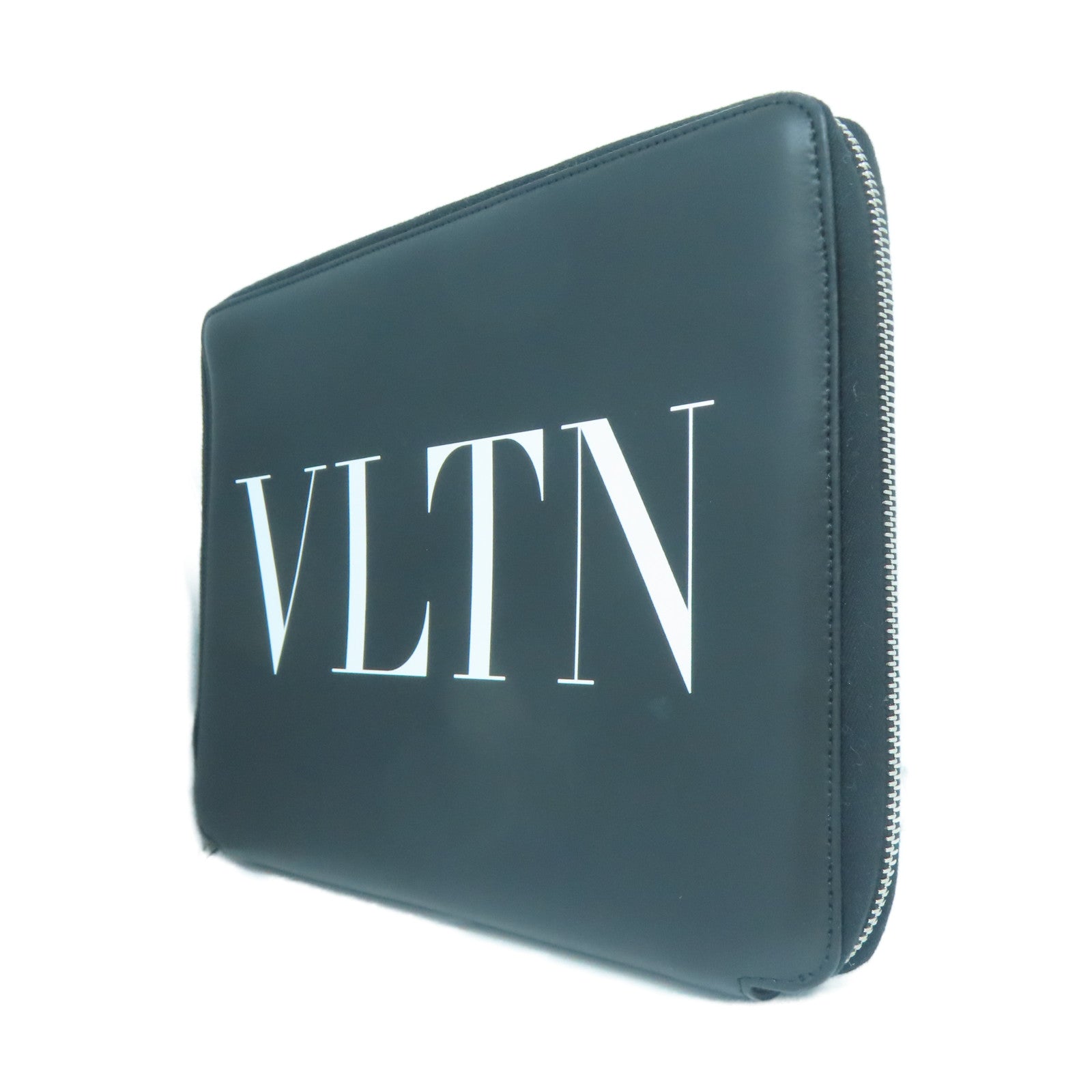 Valentino 【激減優惠】牛皮皮革Pouch銀扣電腦保護袋黑色