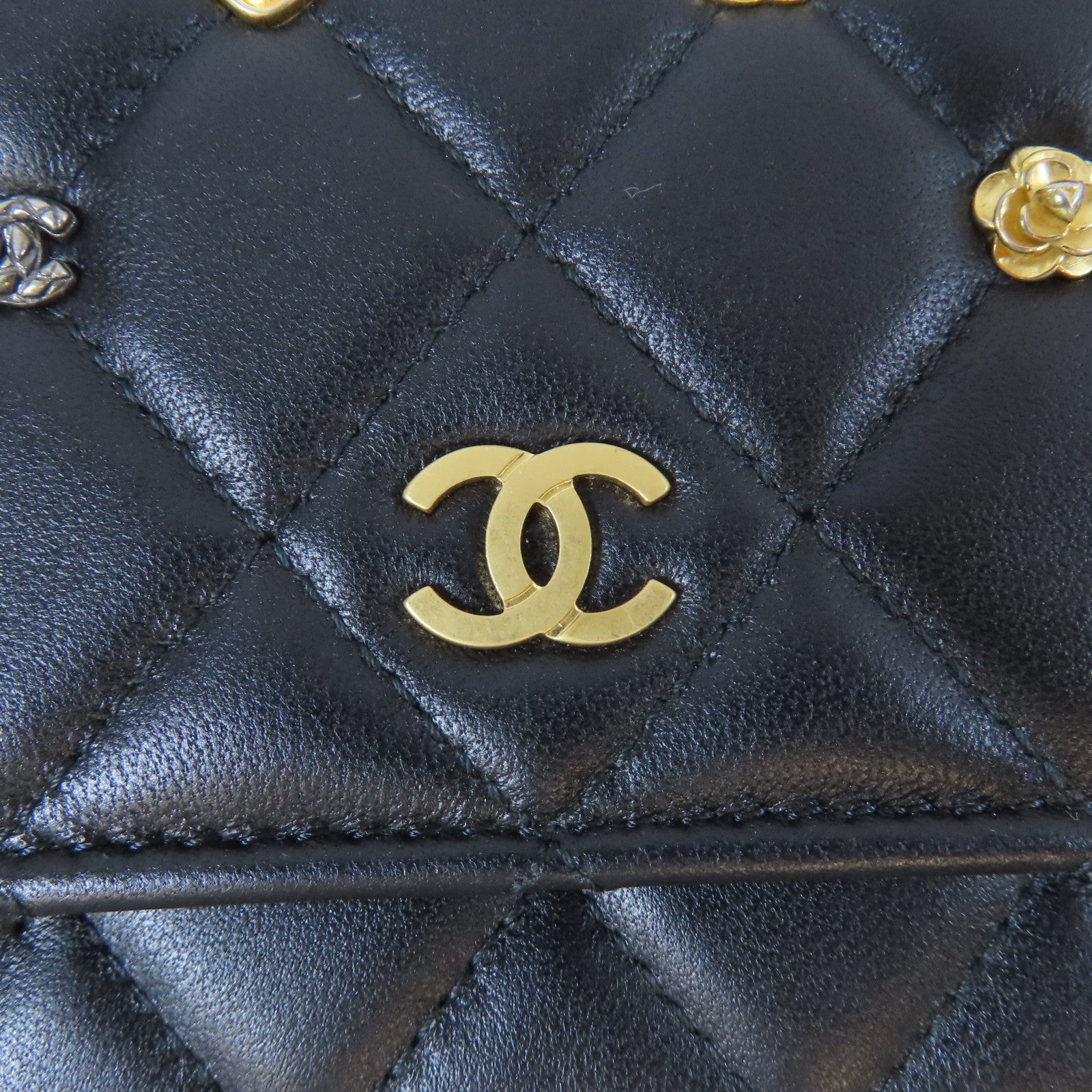 CHANEL 菱格羊皮皮革Lucky Charms WOC金扣鏈帶肩背袋黑色