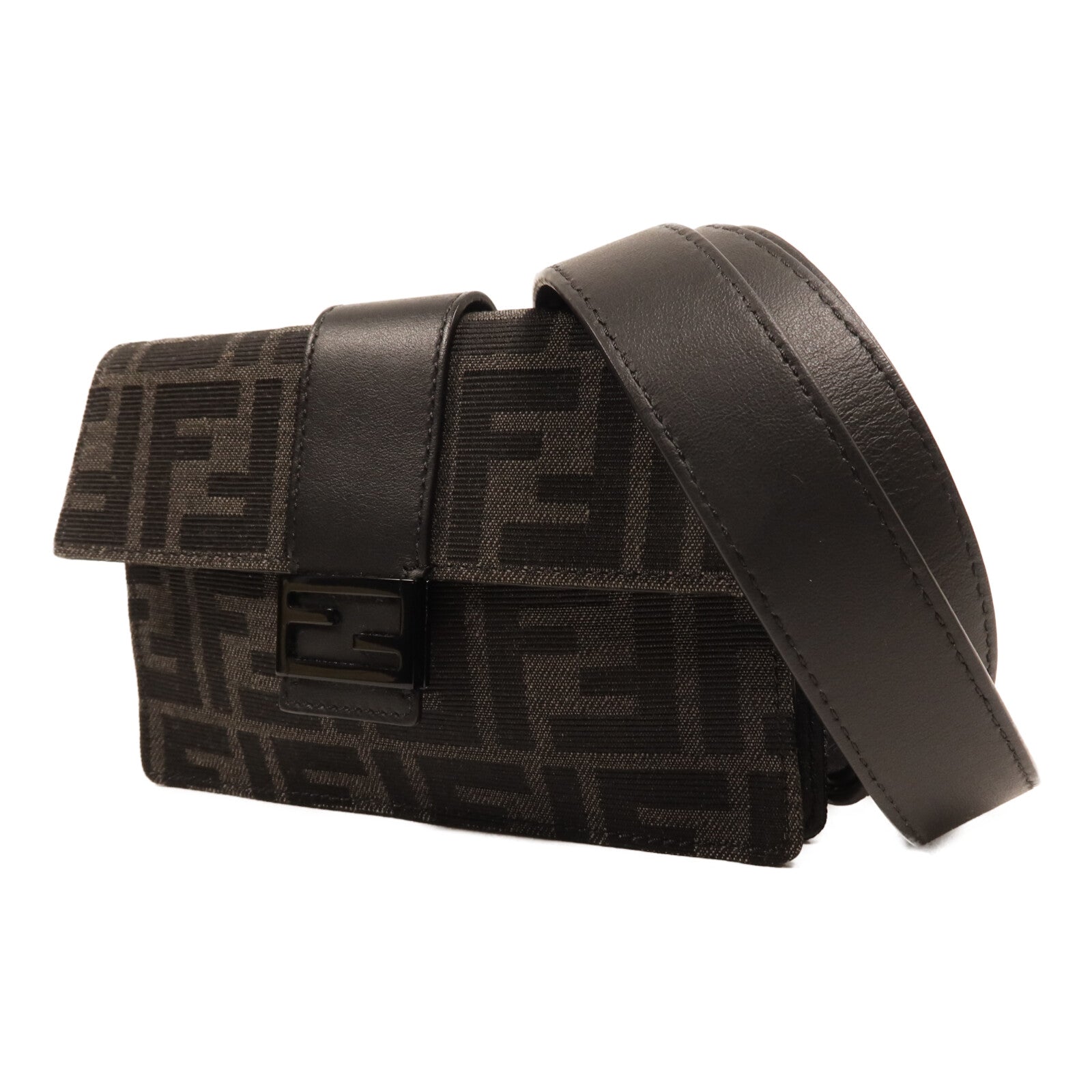 FENDI 尼龍/帆布/皮革Marsupio Baguette銀扣肩背袋