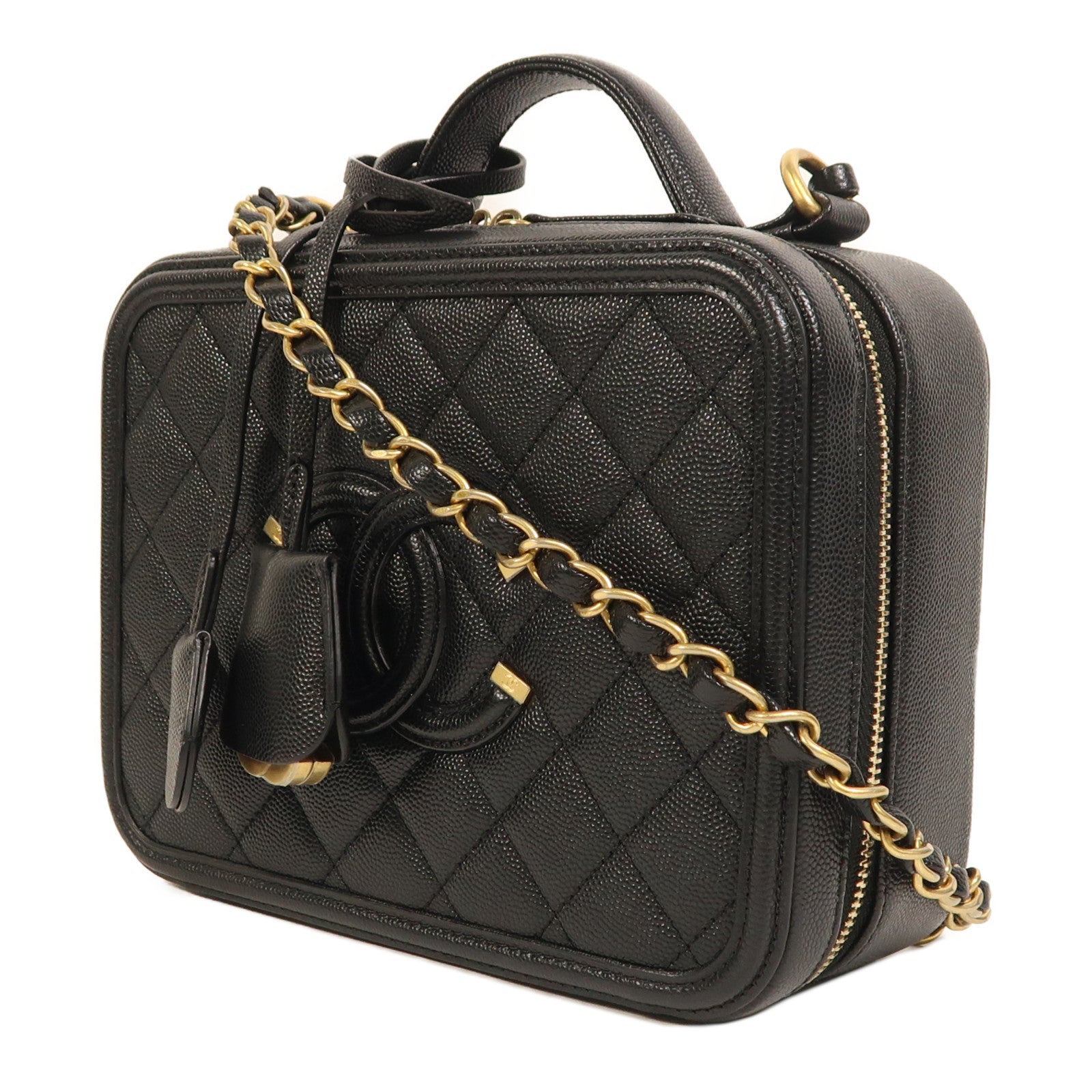 CHANEL 牛皮皮革Filigree Vanity Case金扣手挽肩背兩用袋