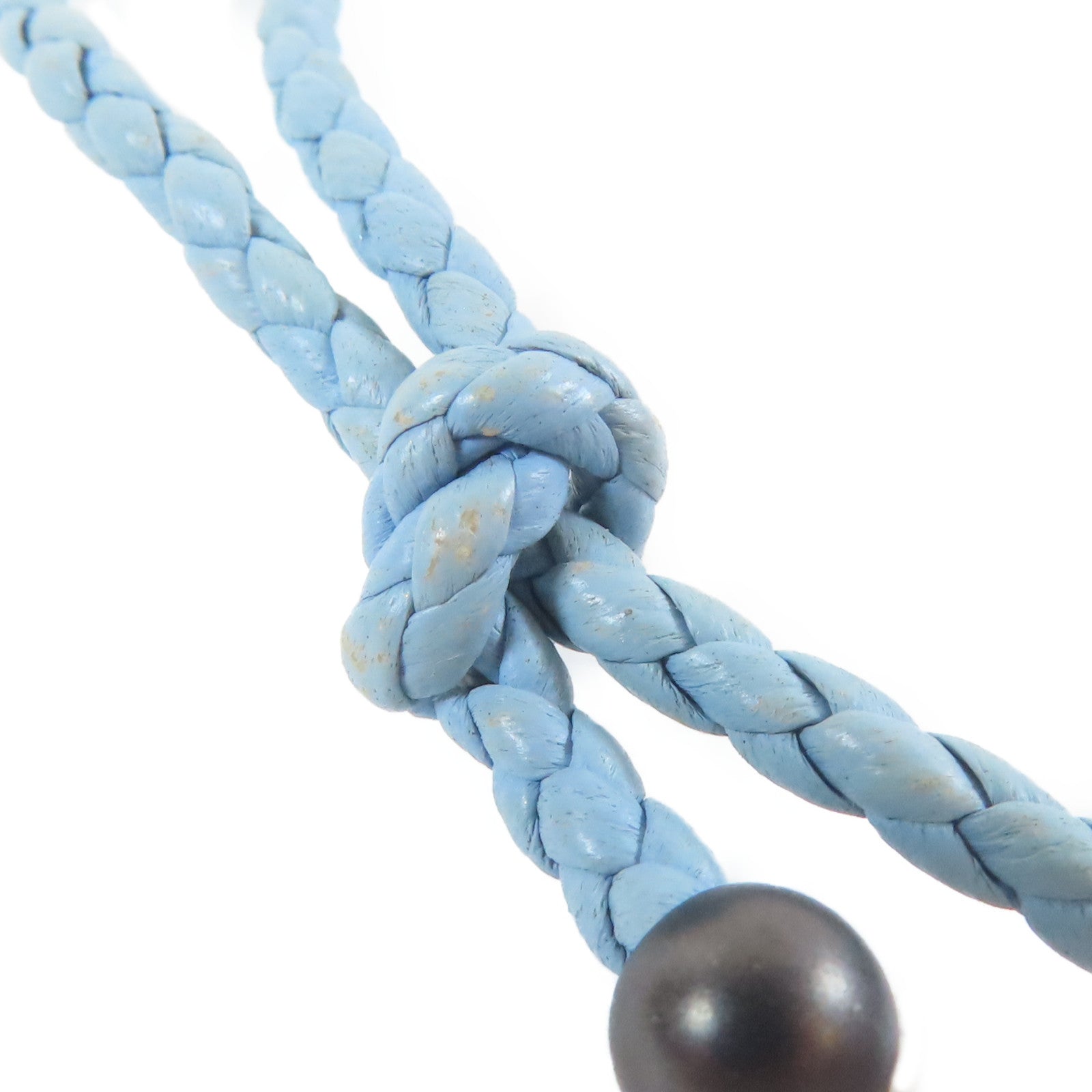 BOTTEGA VENETA 【激減優惠】織紋皮革Bracelet黑扣手鏈淺藍色#18cm