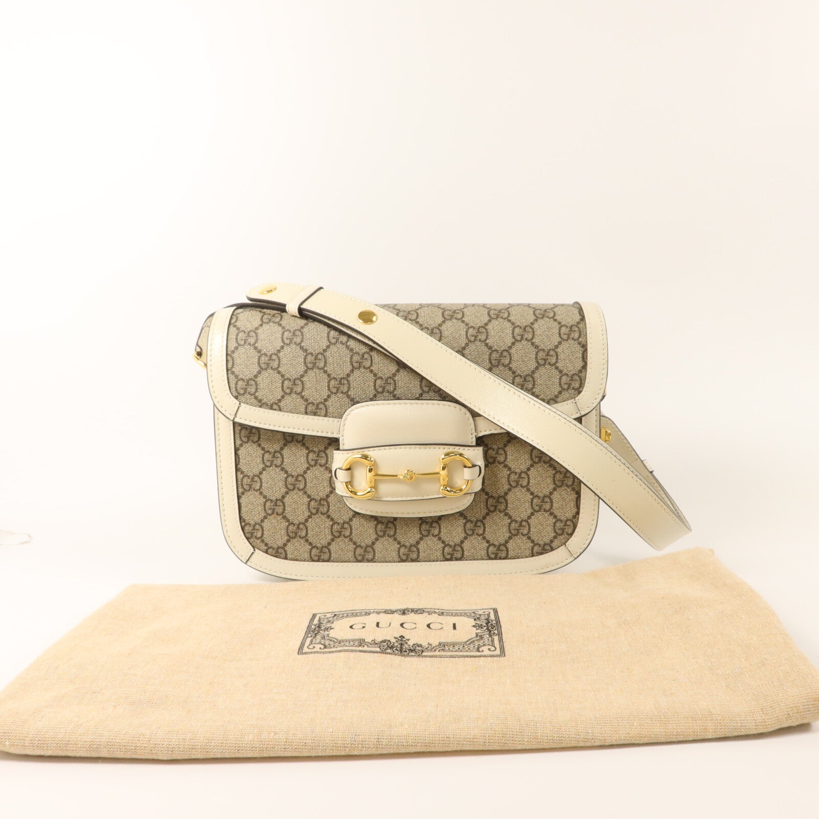 GUCCI 塗層帆布Horsebit 1955 Medium金扣肩背袋