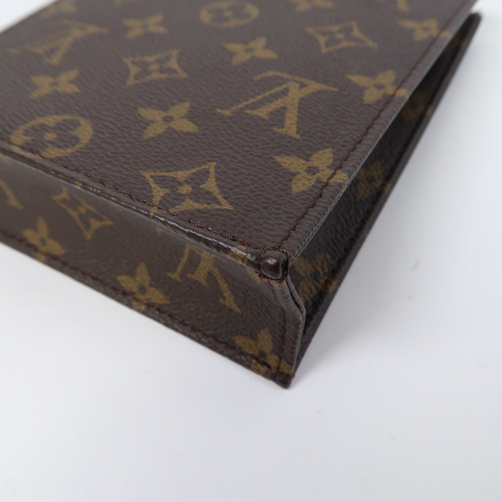 LOUIS VUITTON Monogram Petit Sac Plat金扣手挽肩背兩用袋啡色