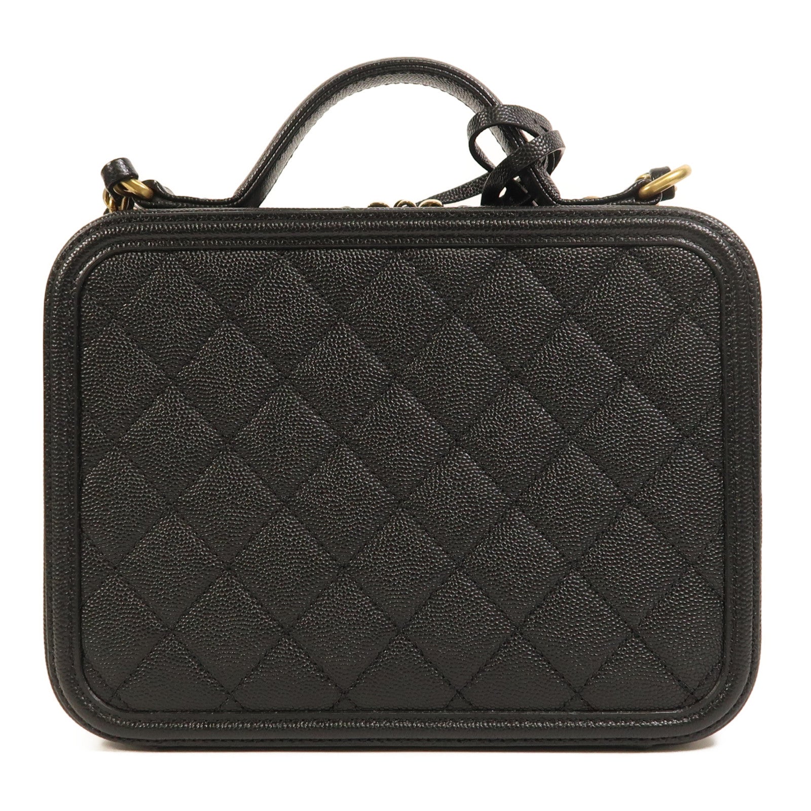 CHANEL 牛皮皮革Filigree Vanity Case金扣手挽肩背兩用袋