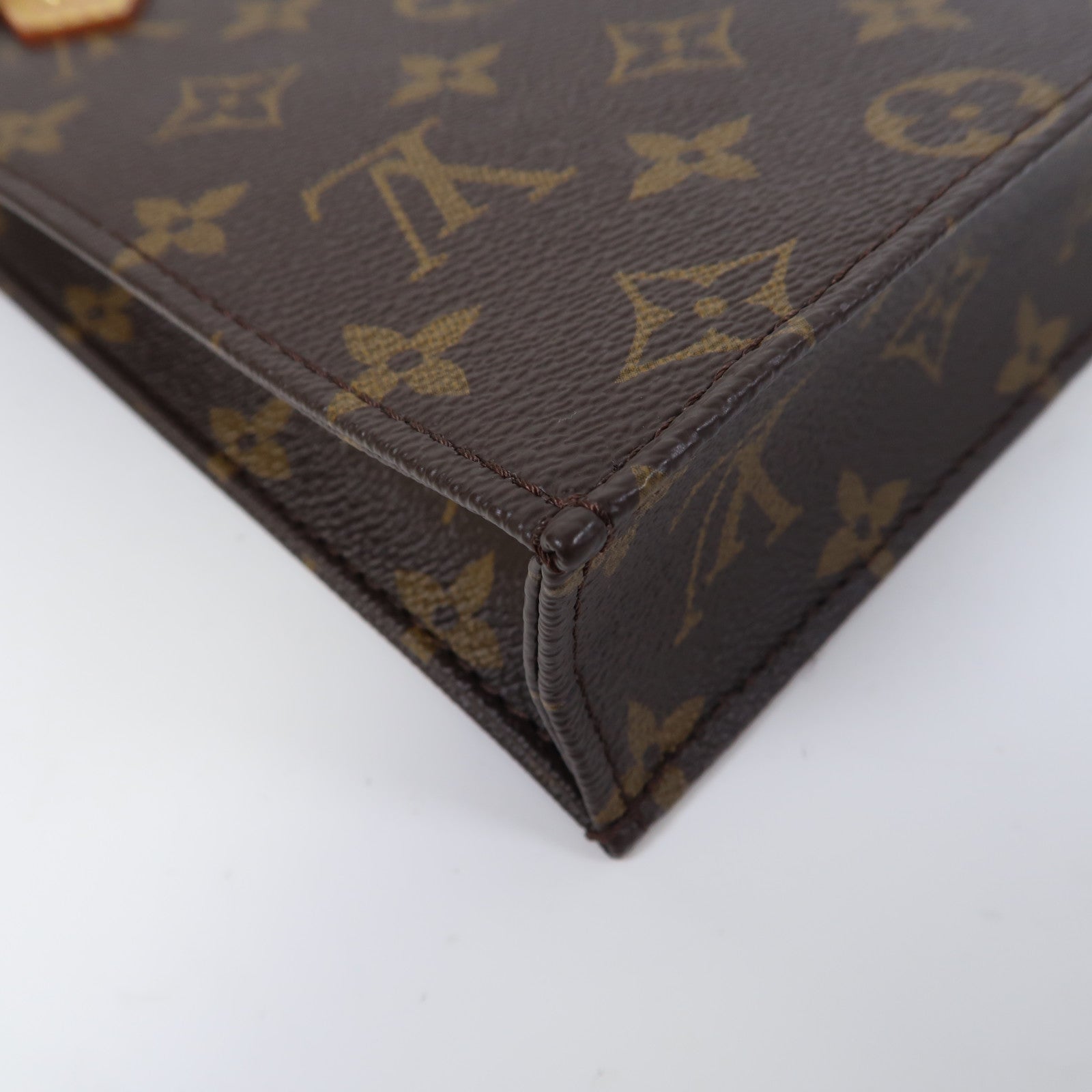 LOUIS VUITTON Monogram Petit Sac Plat金扣手挽肩背兩用袋啡色
